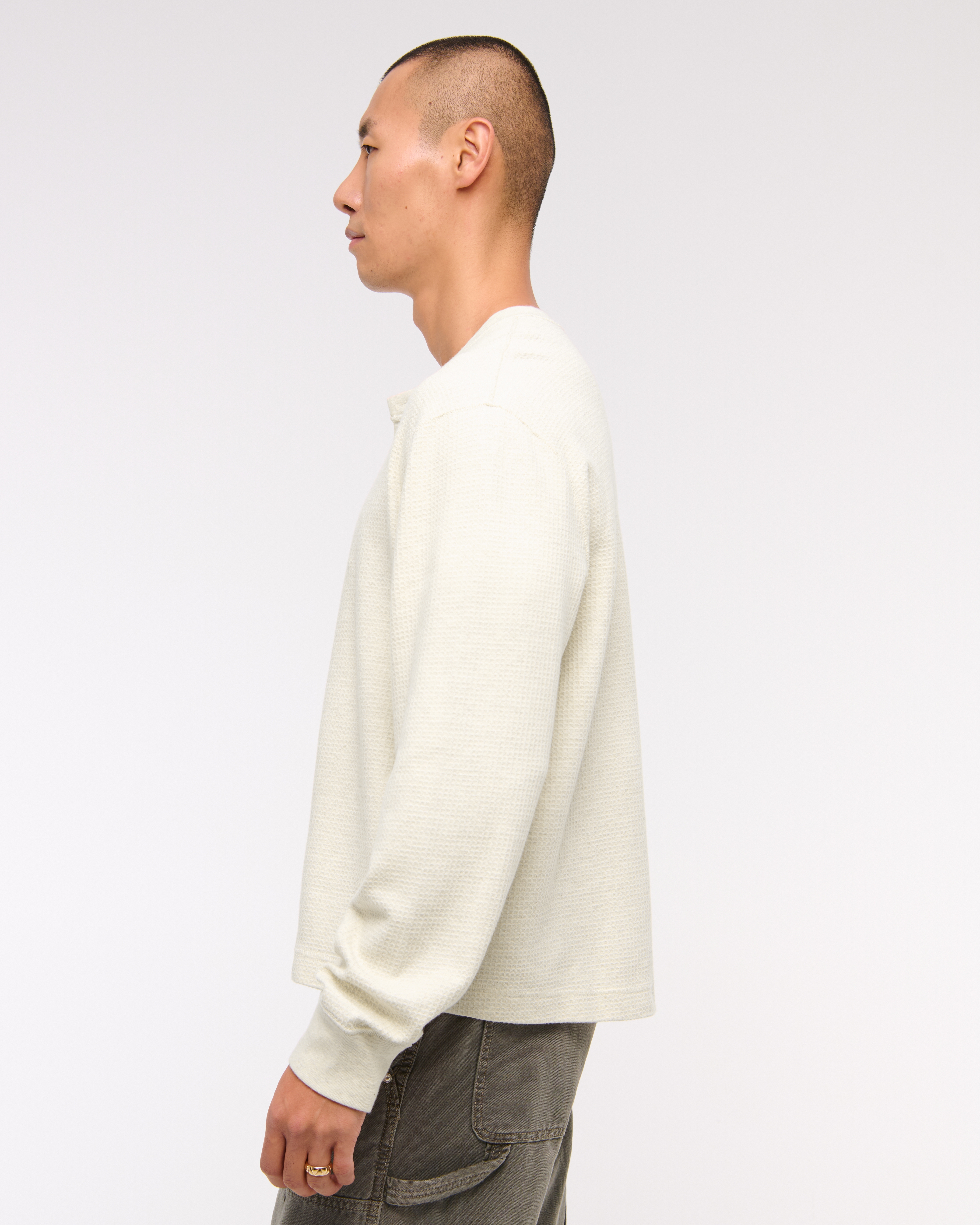 Tシャツ・カットソー KIRSH Elbow Point Waffle Long Sleeve Ivory Men's Long-Sleeve Grid Waffle Cropped Henley | Men's