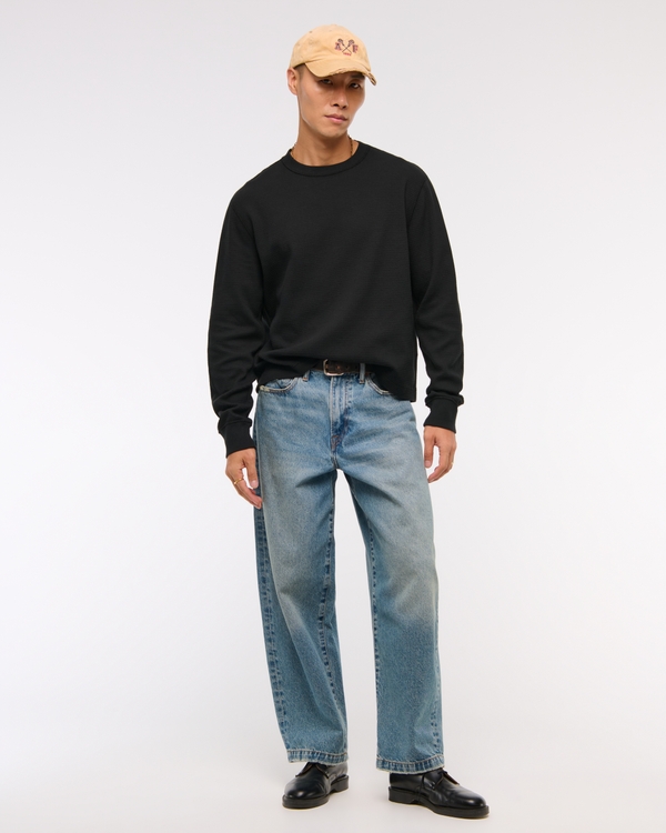 Long-Sleeve Grid Waffle Cropped Tee, Black view 2