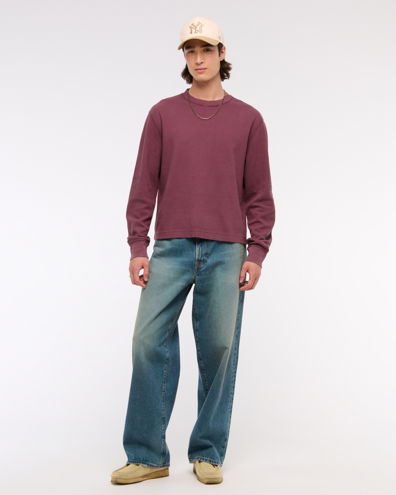 Long-Sleeve Grid Waffle Cropped Tee