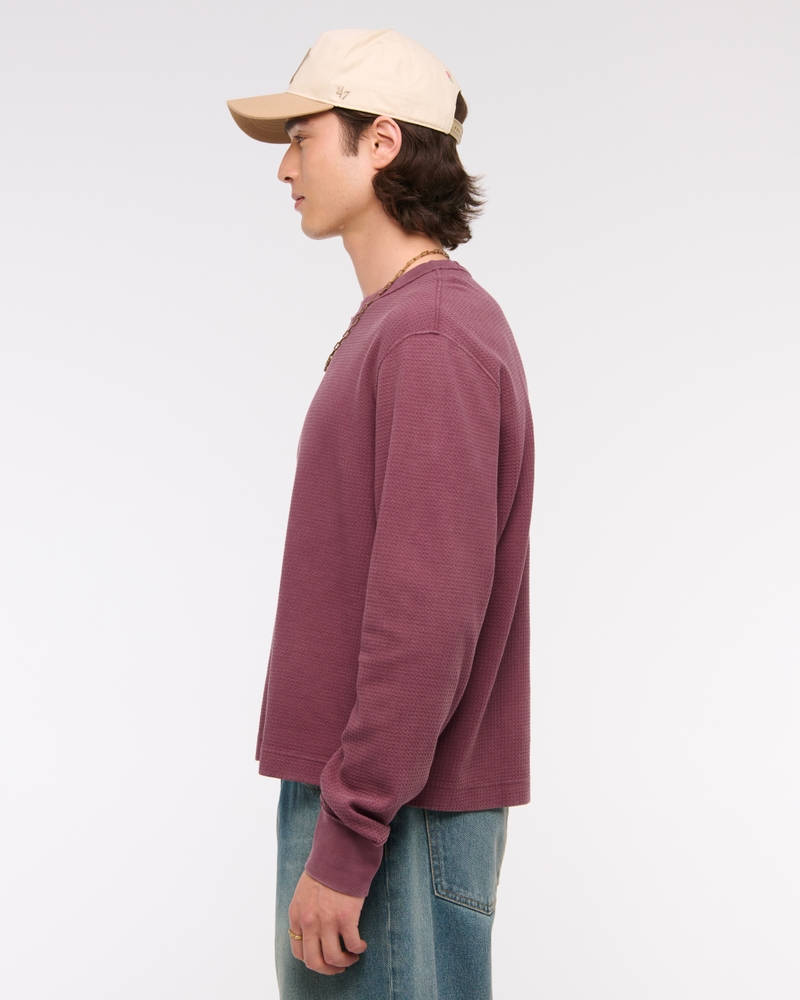 Long-Sleeve Grid Waffle Cropped Tee