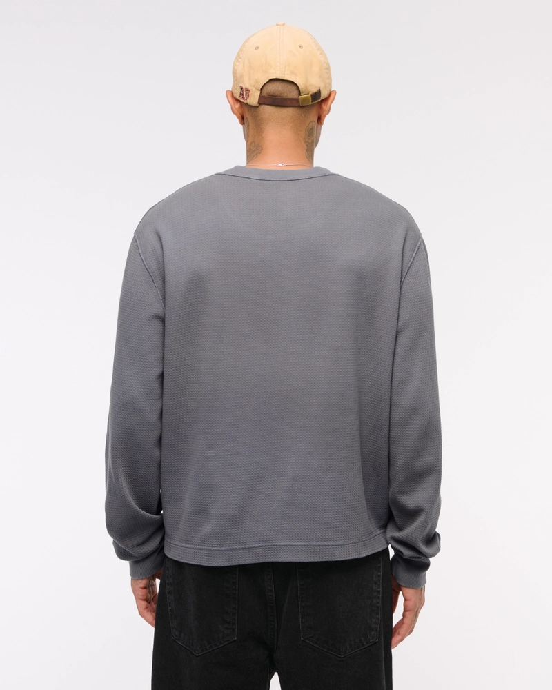 Long-Sleeve Grid Waffle Cropped Henley