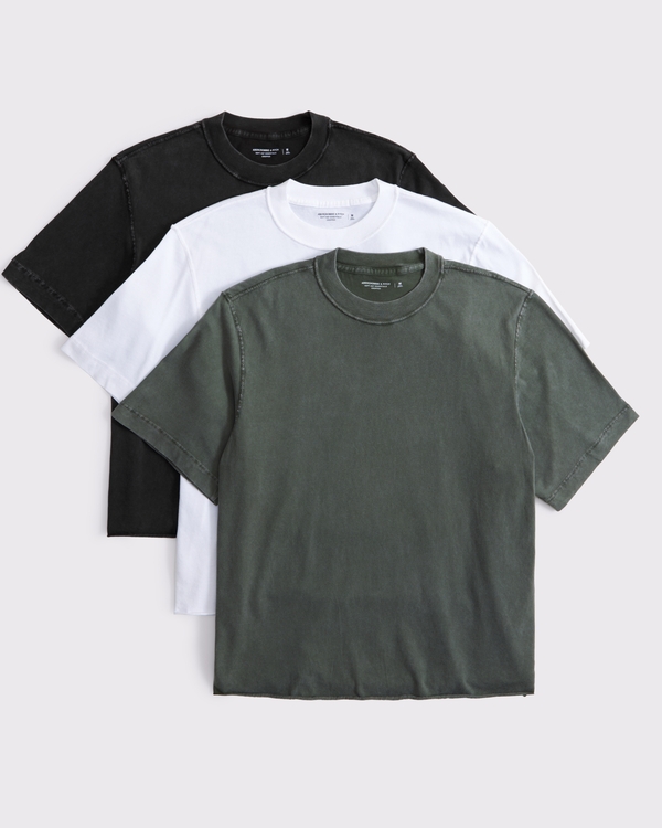 3-Pack Vintage-Inspired Cropped Tees, Green Multicolor