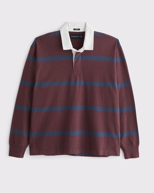 Long-Sleeve Rugby Polo, Burgundy Stripe view 1