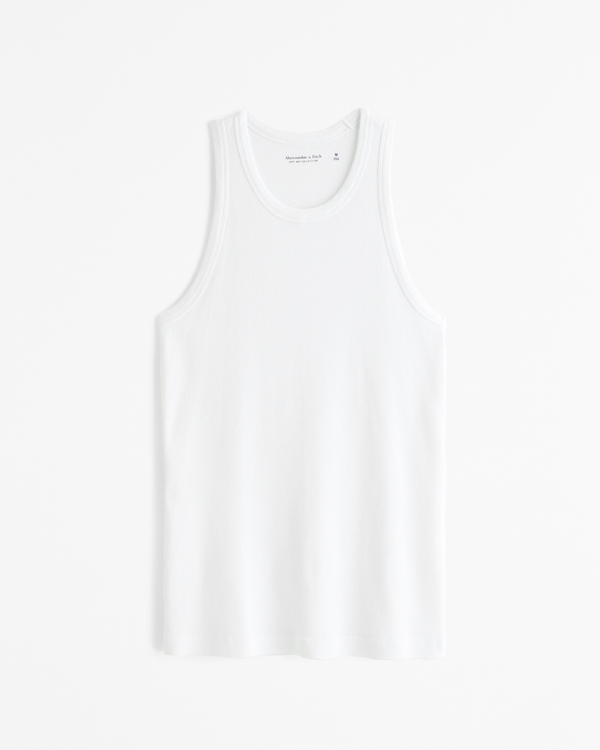 Essential Ribbed High-Neck Tank, White
