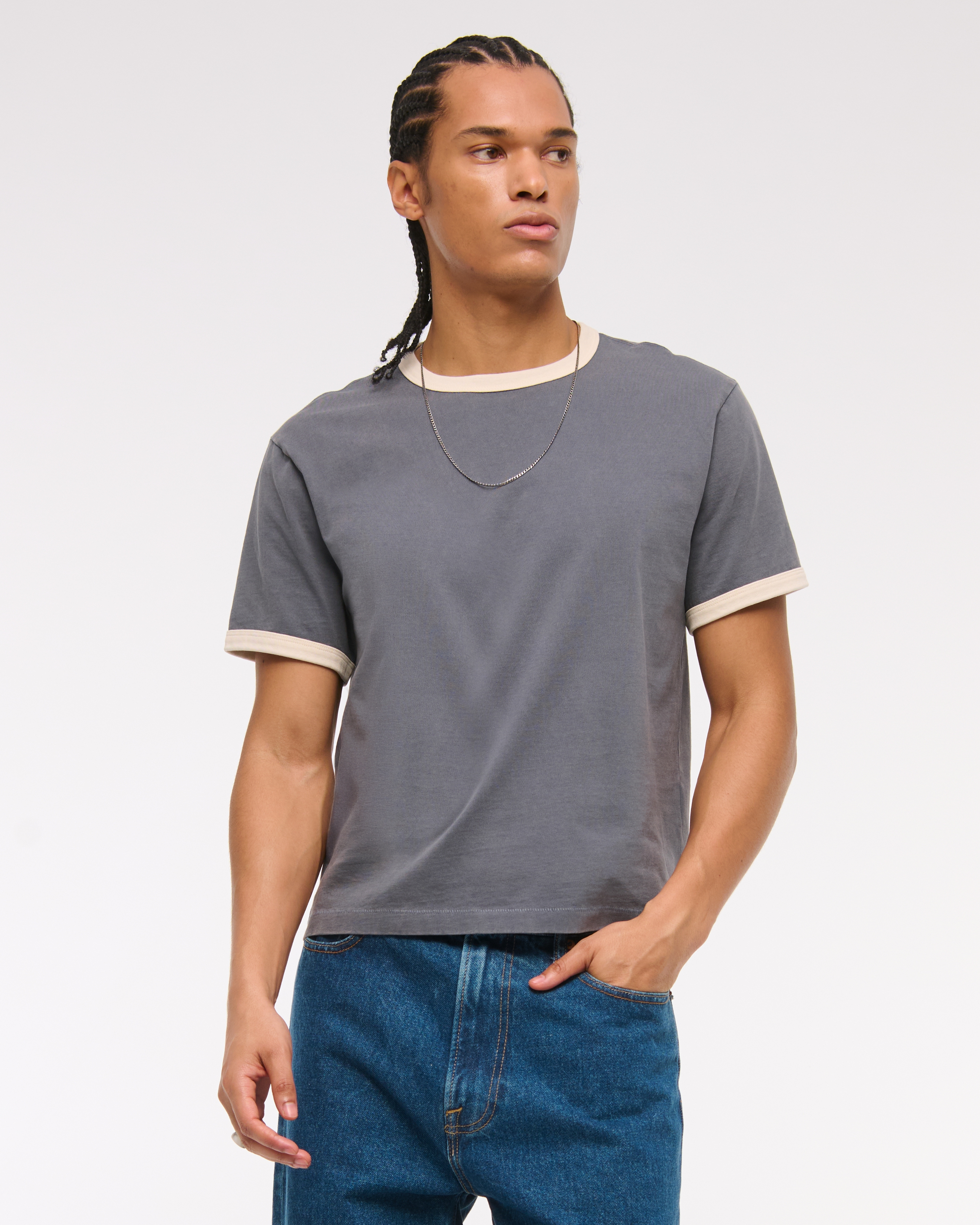 Abercrombie & Fitch Shrunken Tee In Gray
