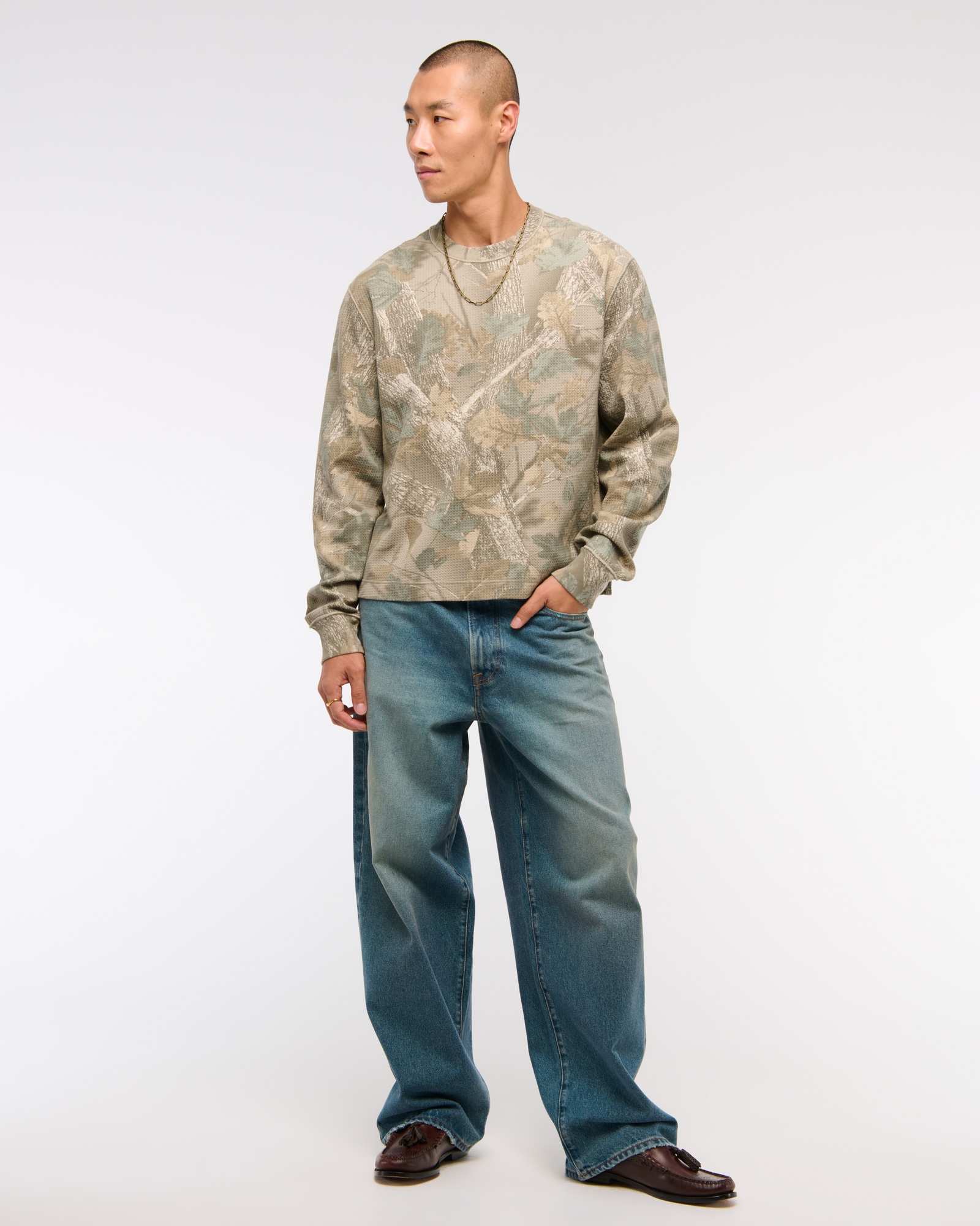 Men's Long-Sleeve Grid Waffle Tee | Men's Tops | Abercrombie.com