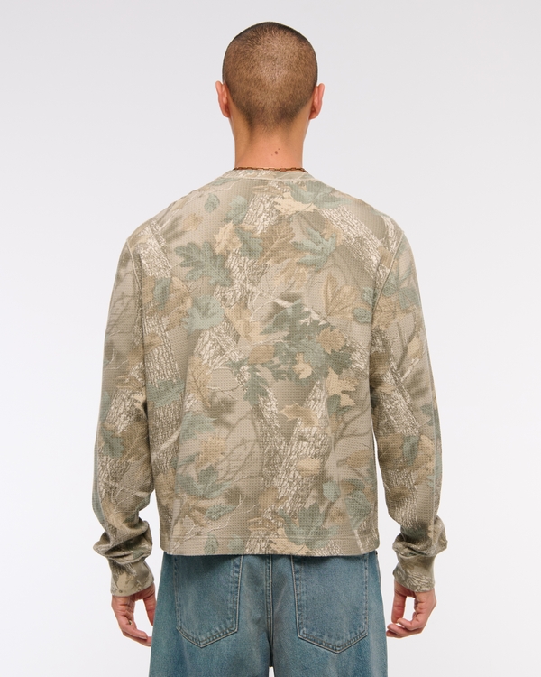 Long-Sleeve Grid Waffle Cropped Tee