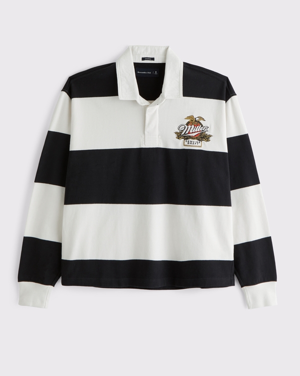 Miller Lite Cropped Rugby Polo, Black Stripe view 1