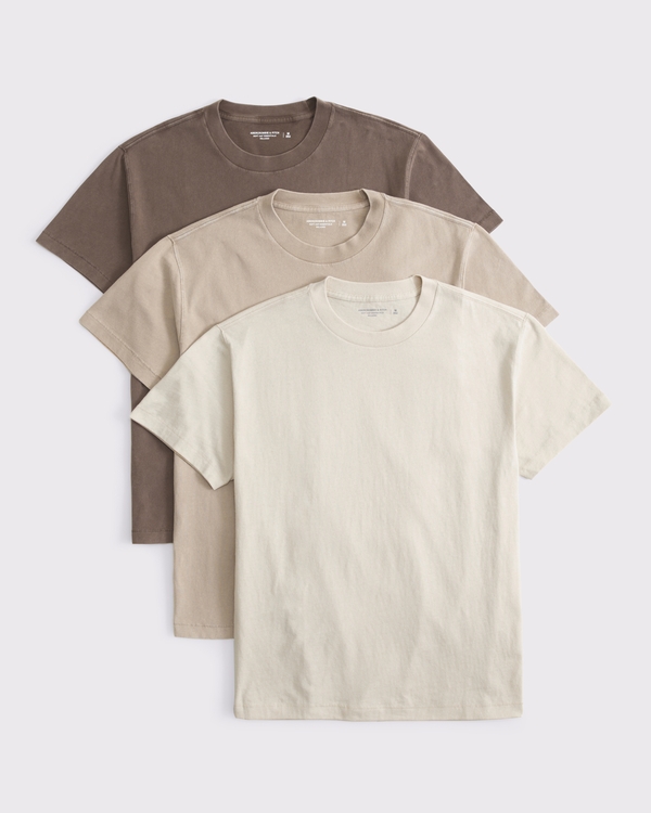 3-Pack Relaxed Essential Tees, Brown Multipack view 1