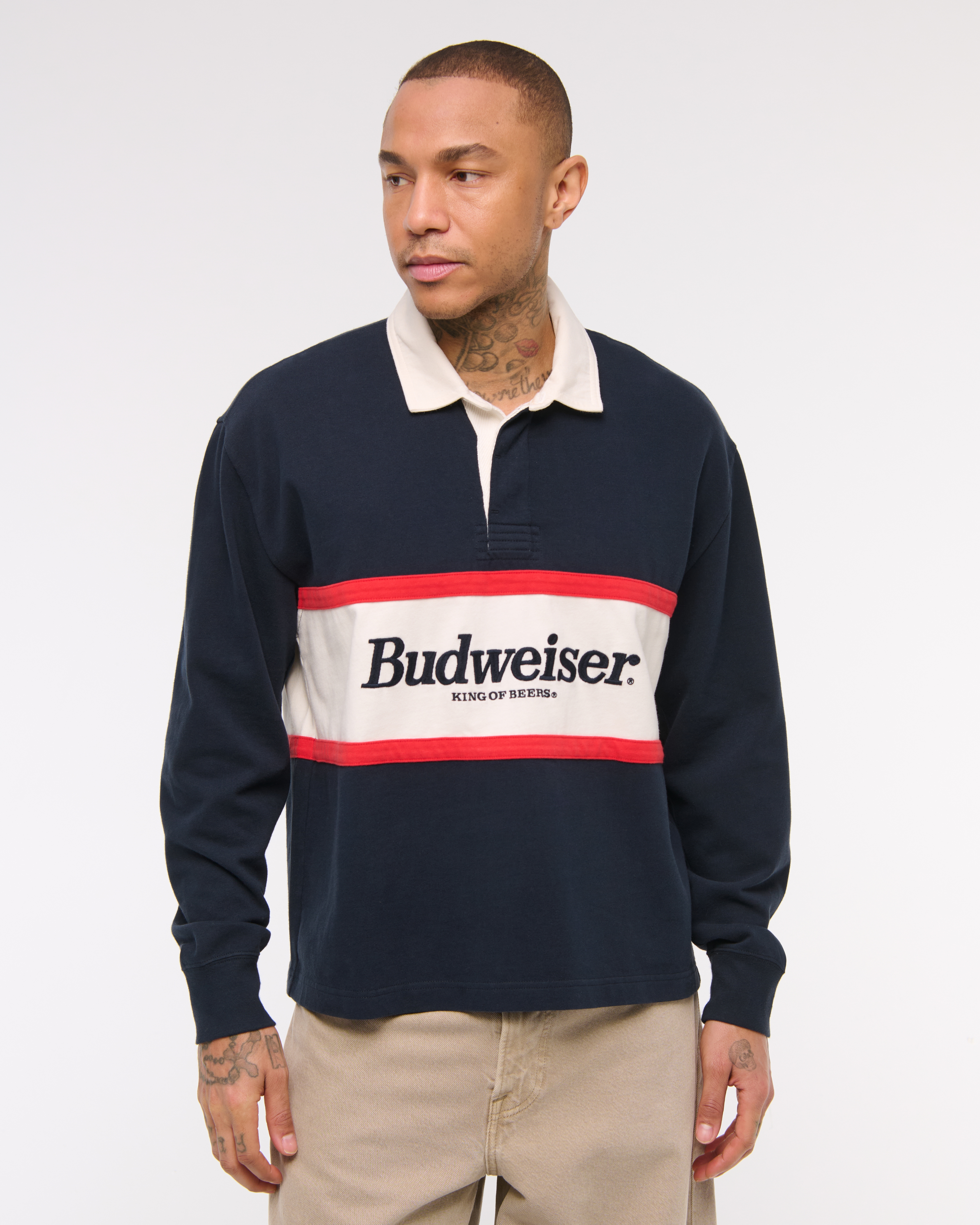 Abercrombie & Fitch Budweiser Rugby Polo In Blue