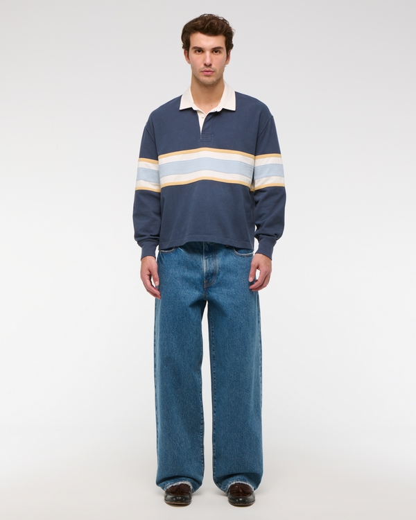 Long-Sleeve Cropped Rugby Polo, Sapphire Stripe view 2