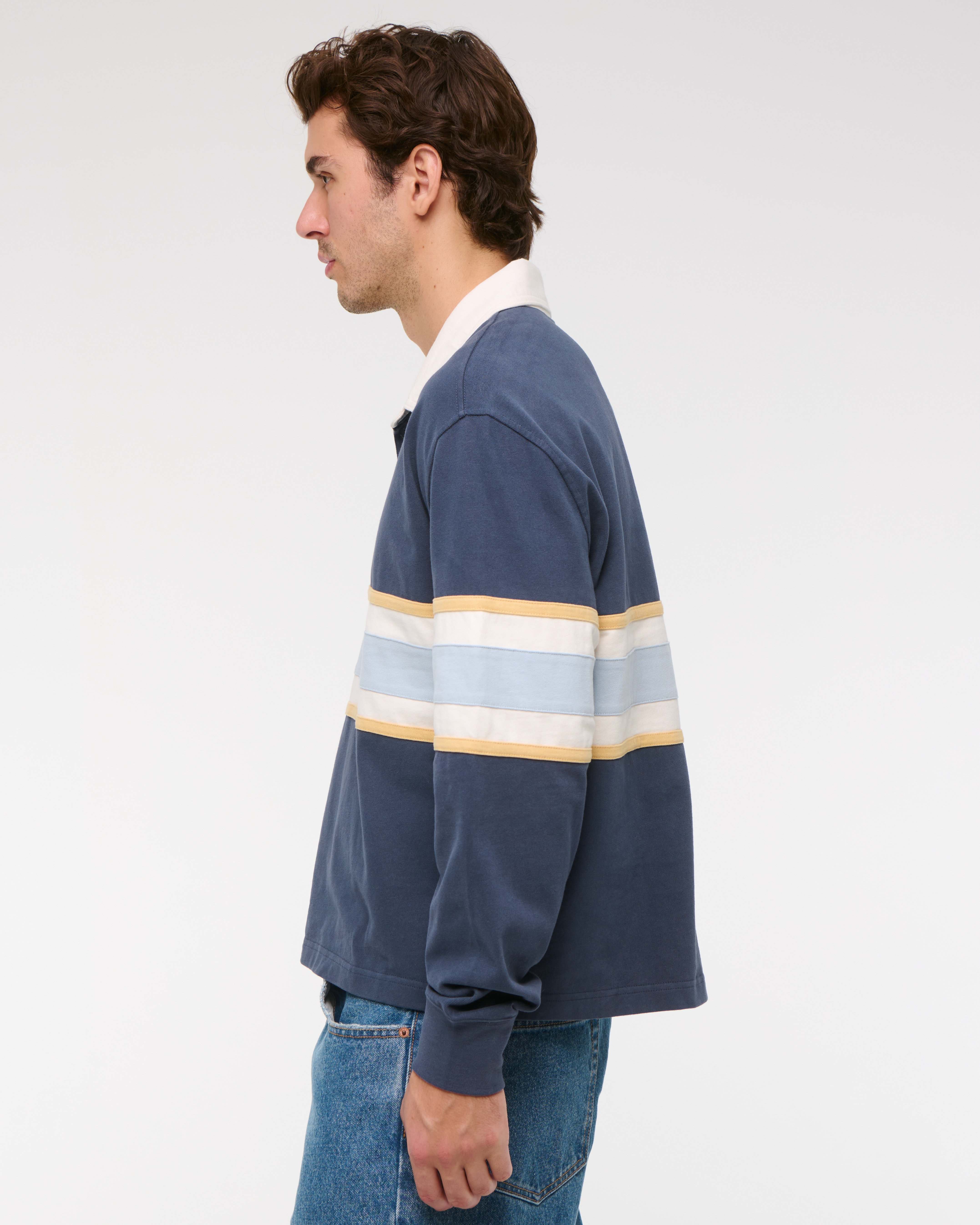 Men's Long-Sleeve Cropped Rugby Polo | Men's Tops