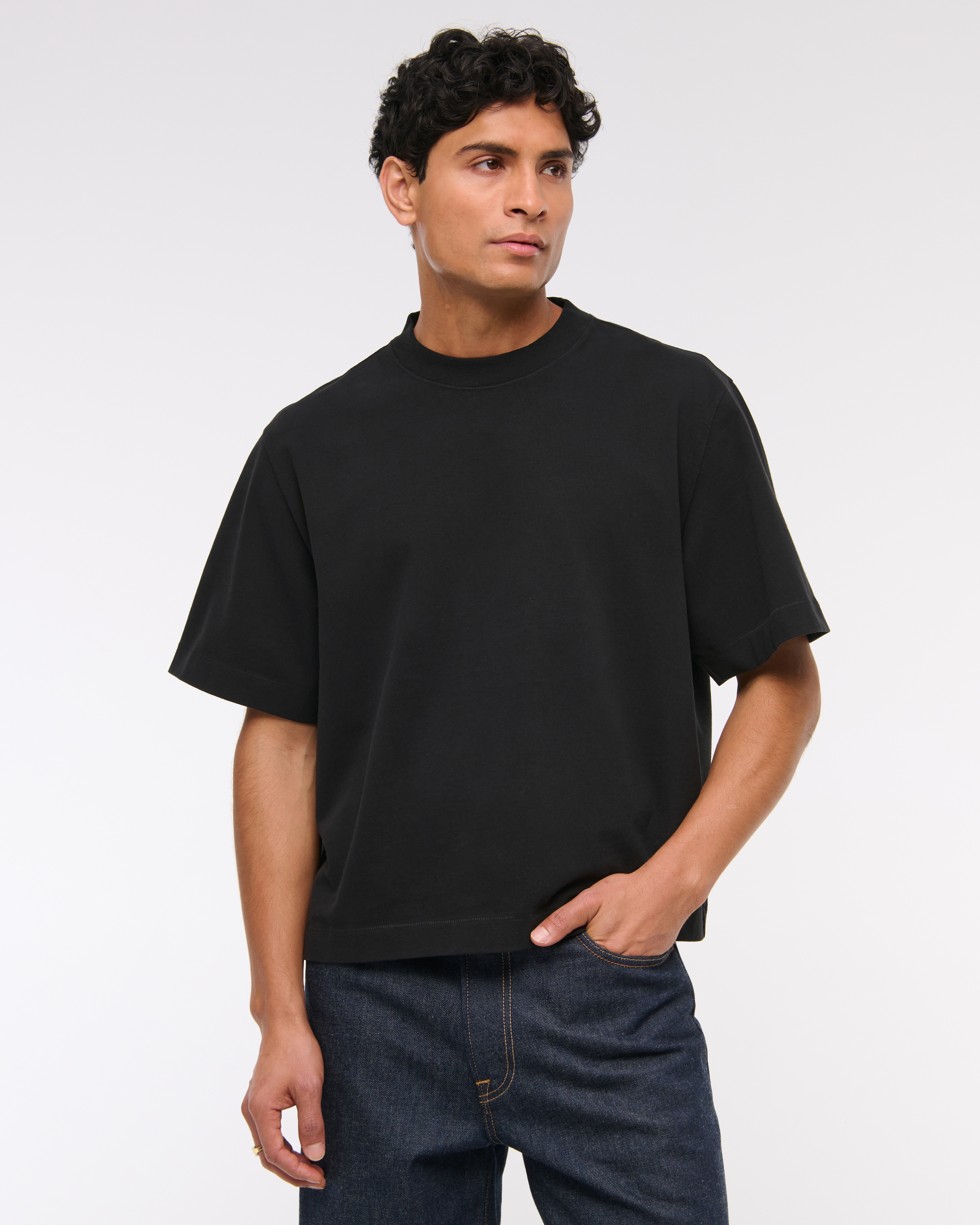 Abercrombie & Fitch Premium Heavyweight Cropped Tee In Black