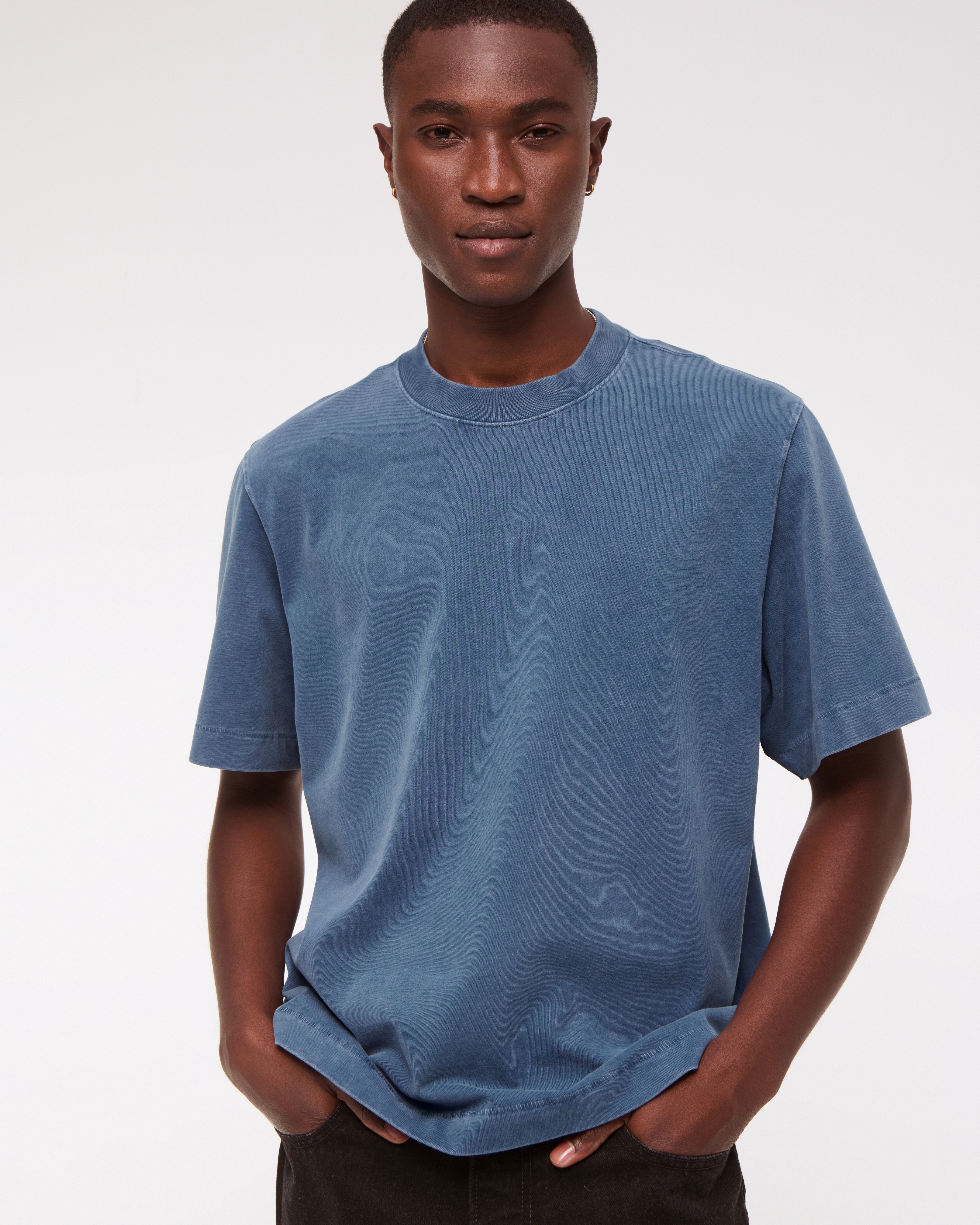 Abercrombie & Fitch Premium Heavyweight Cropped Tee In Blue