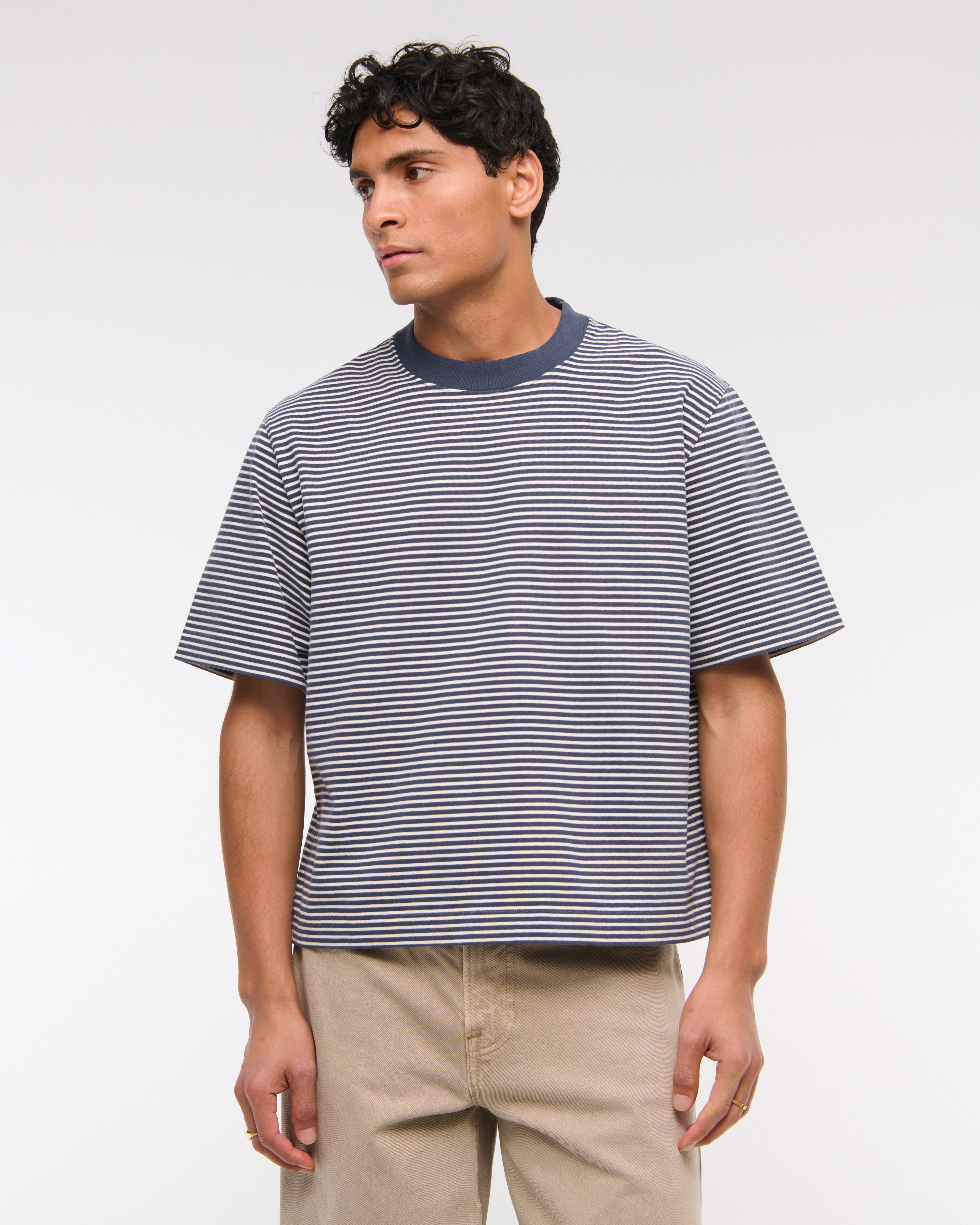 Abercrombie & Fitch Premium Heavyweight Cropped Tee In Blue