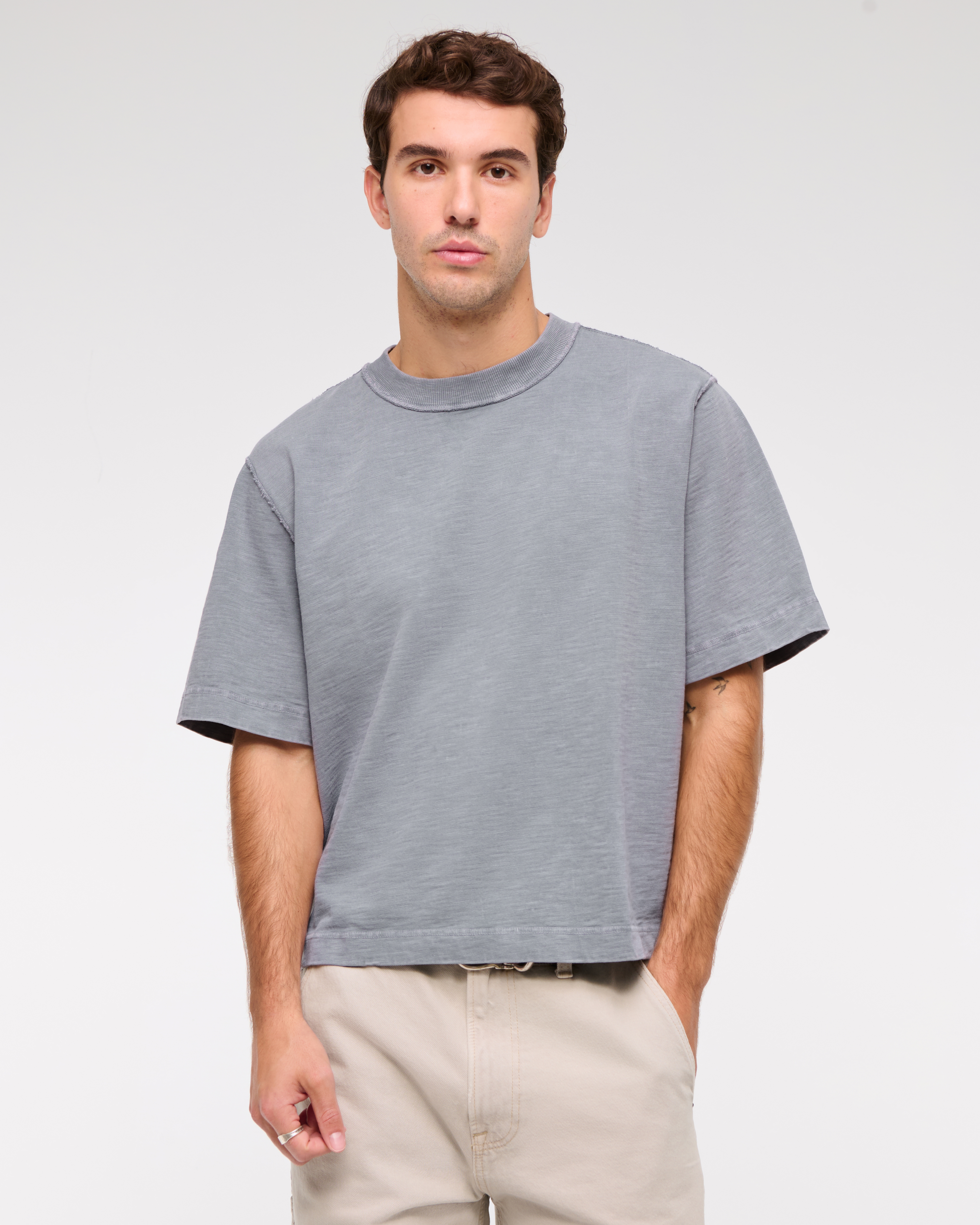 Abercrombie & Fitch Premium Heavyweight Slub Tee In Gray