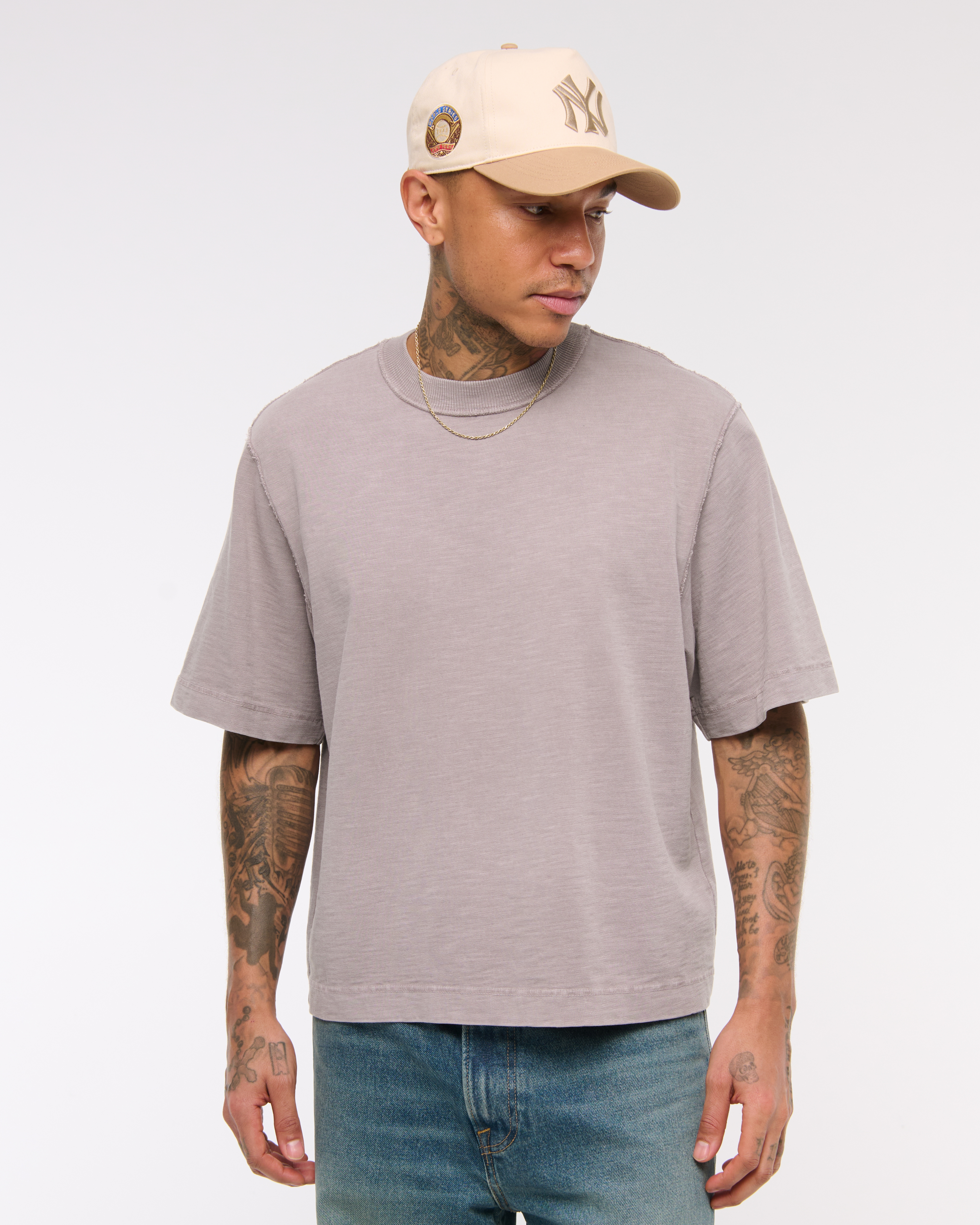 Abercrombie & Fitch Premium Heavyweight Slub Tee In Gray