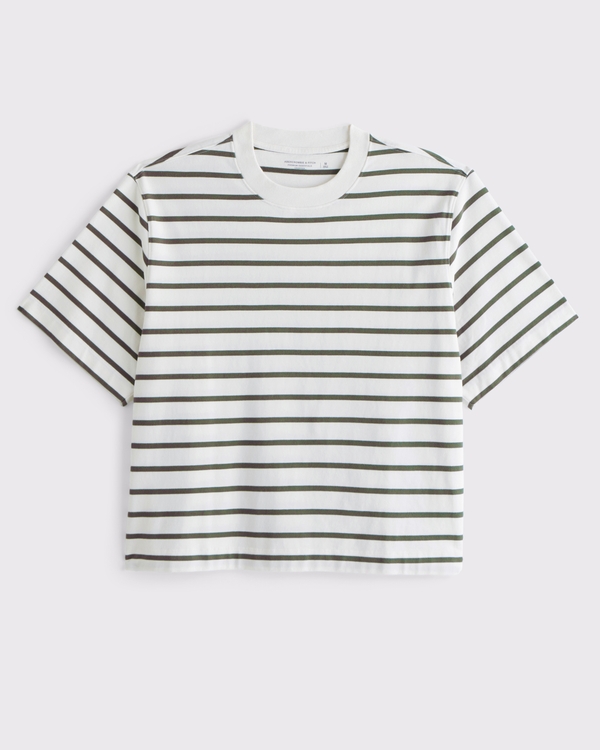 Premium Heavyweight Cropped Tee, Dusky Green Stripe view 1