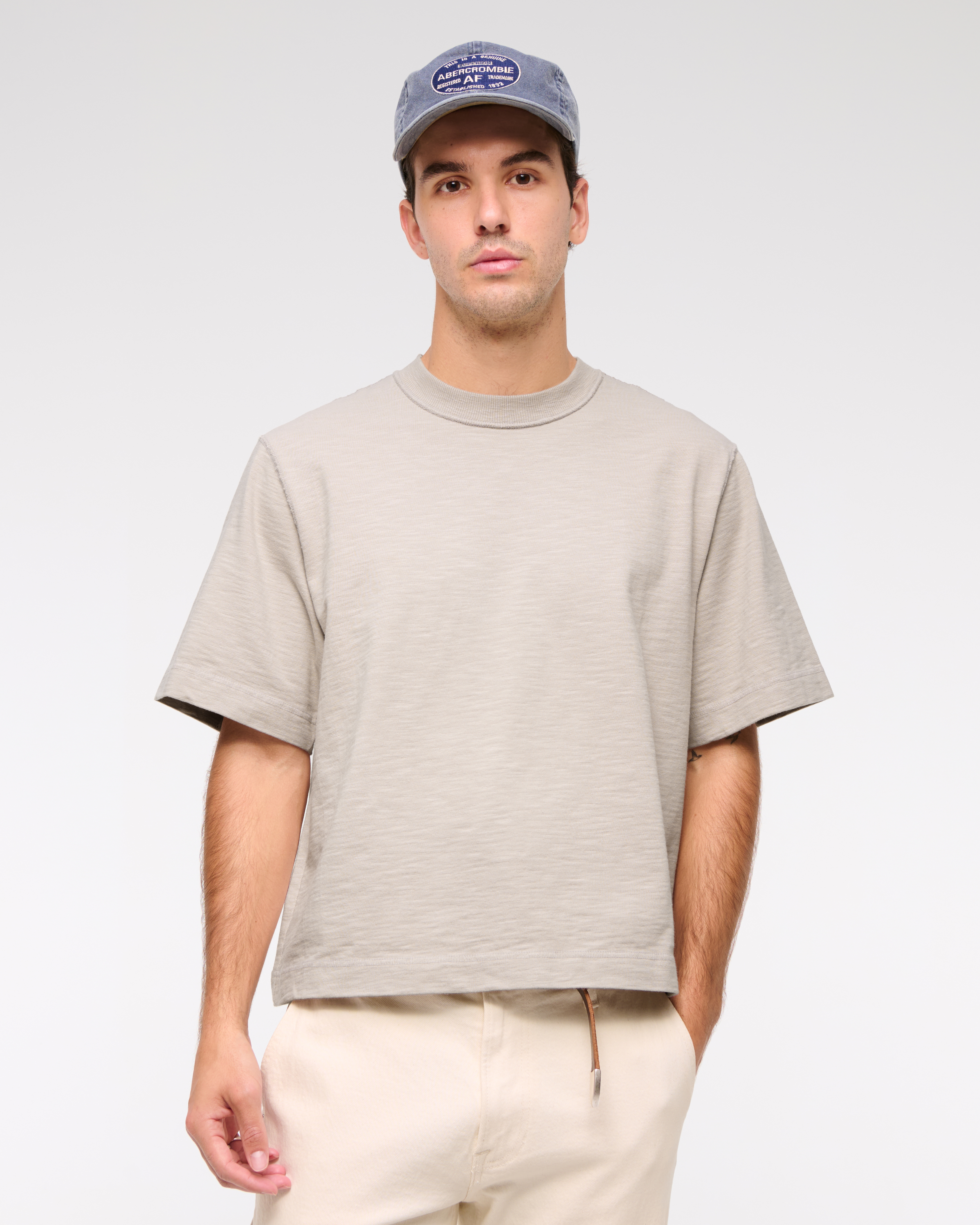Abercrombie & Fitch Premium Heavyweight Slub Tee In Gray