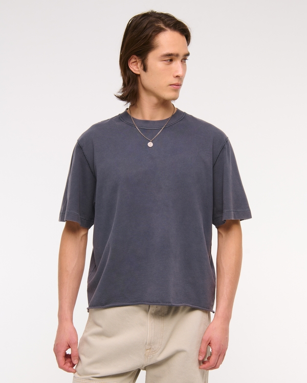 Vintage-Inspired Cropped Tee, Dark Blue-gray view 1