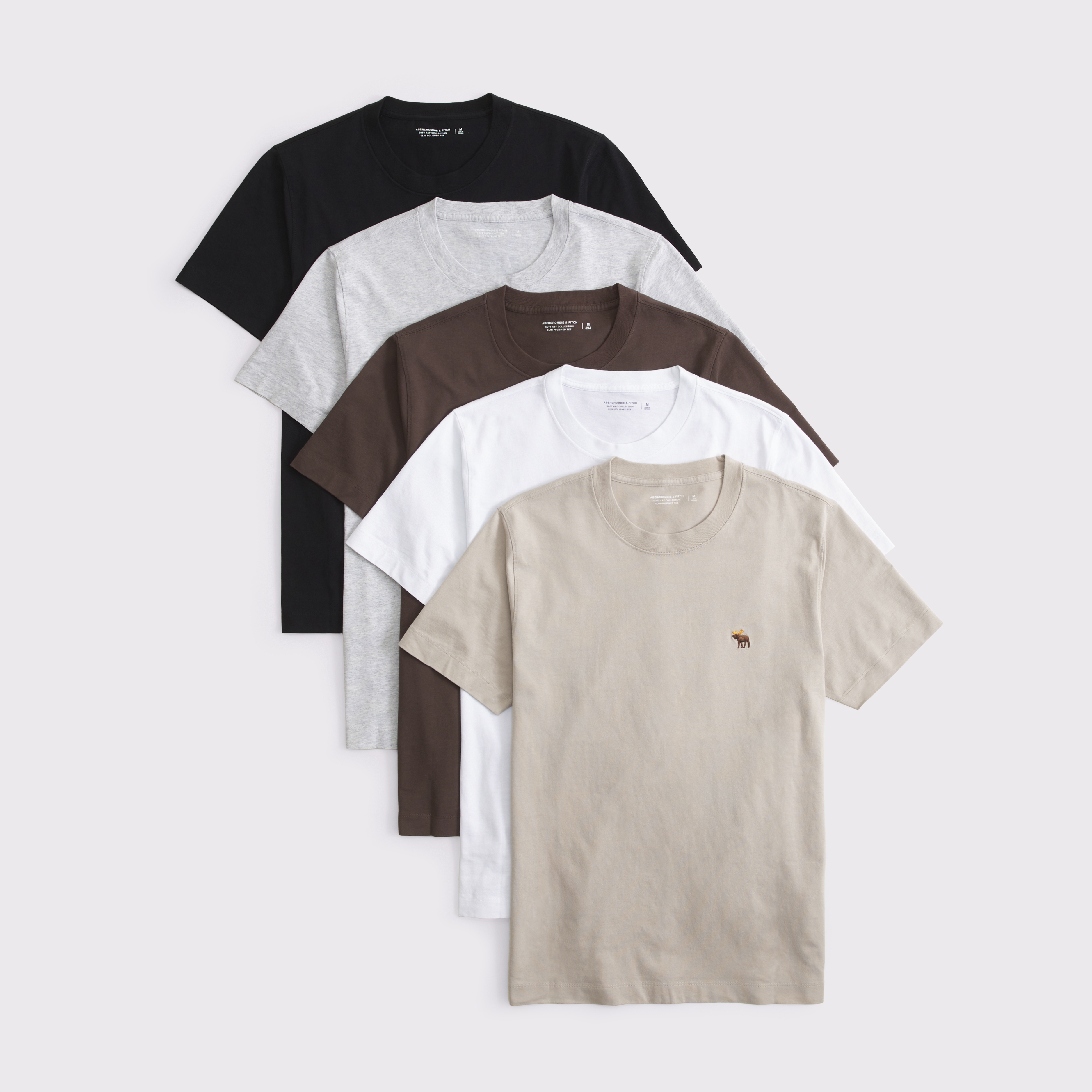 Abercrombie & Fitch 5-pack Slim Polished Signature Icon Tees In Brown