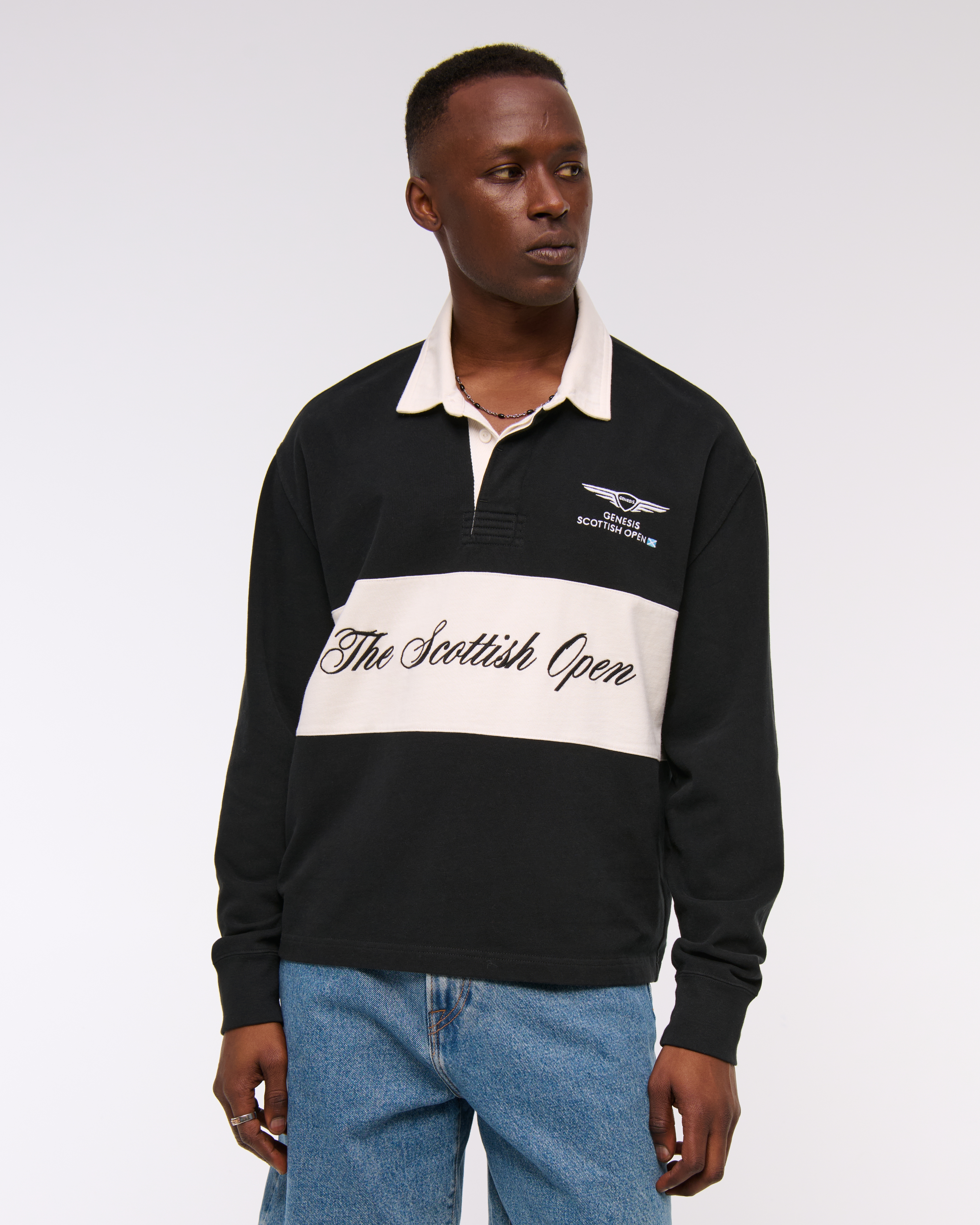 Abercrombie & Fitch Pga Scottish Open Rugby Polo In Black