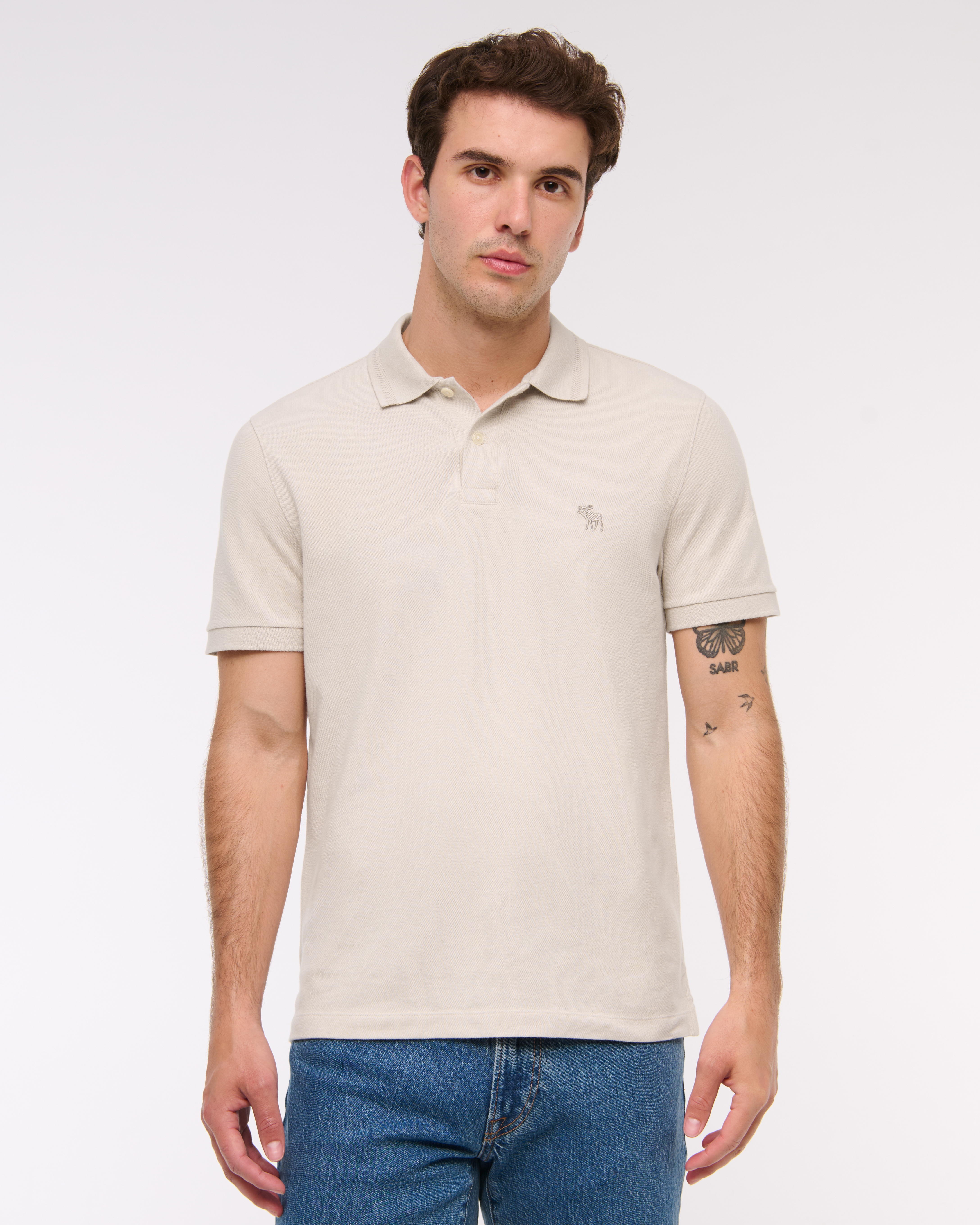Abercrombie & Fitch Textured Icon Don't Sweat It Polo In Neutral