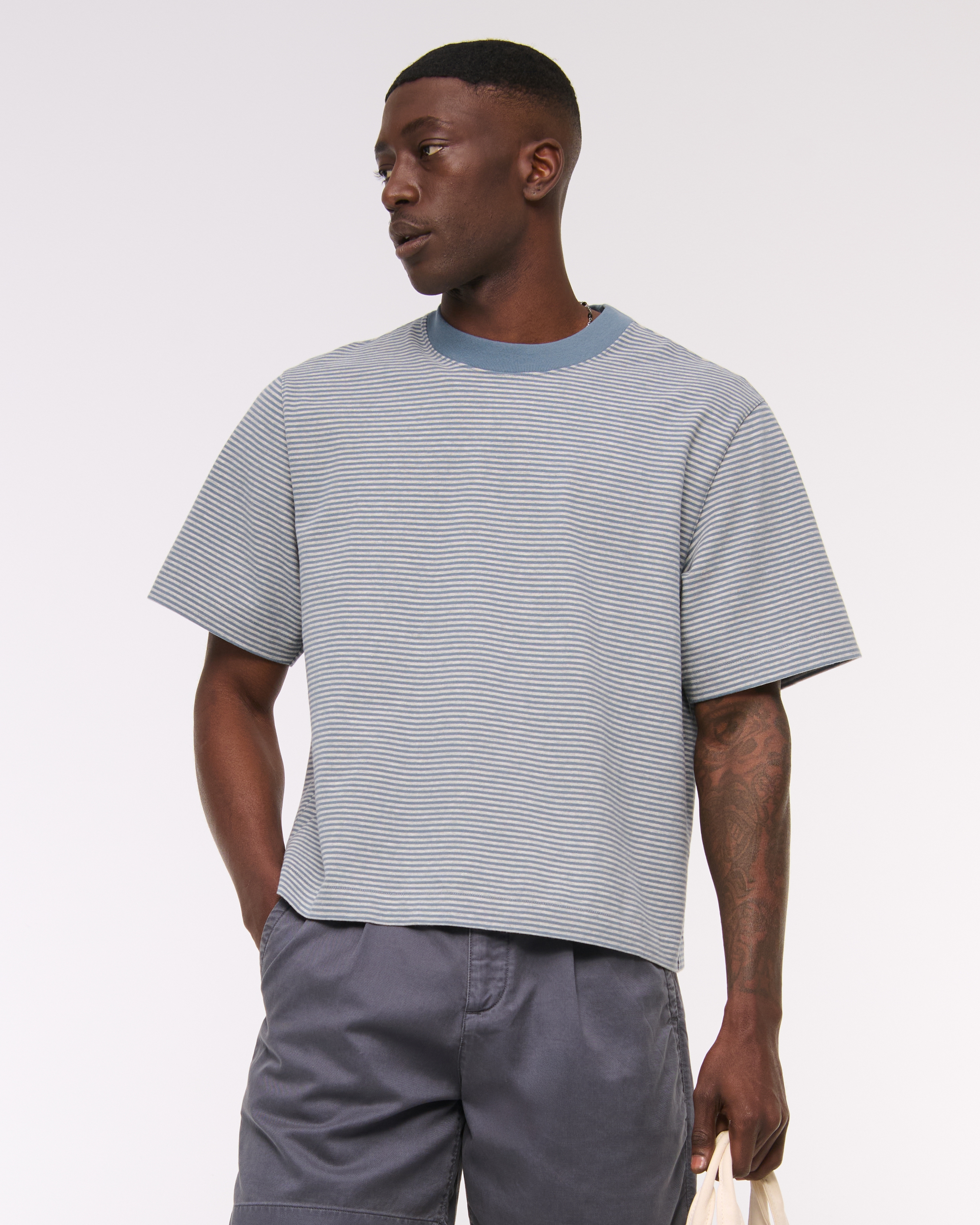 Abercrombie & Fitch Premium Heavyweight Cropped Tee In Blue