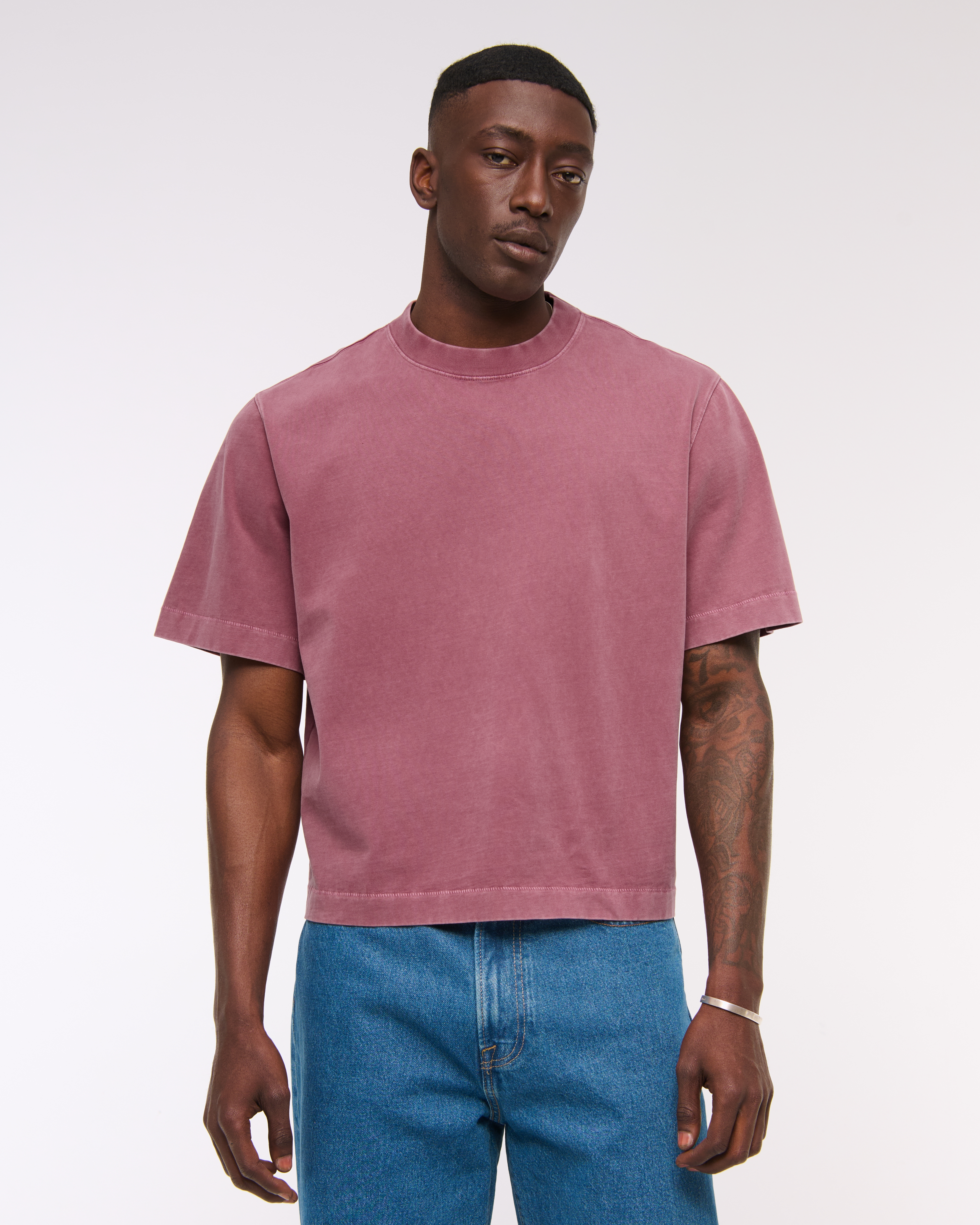 Abercrombie & Fitch Premium Heavyweight Cropped Tee In Green