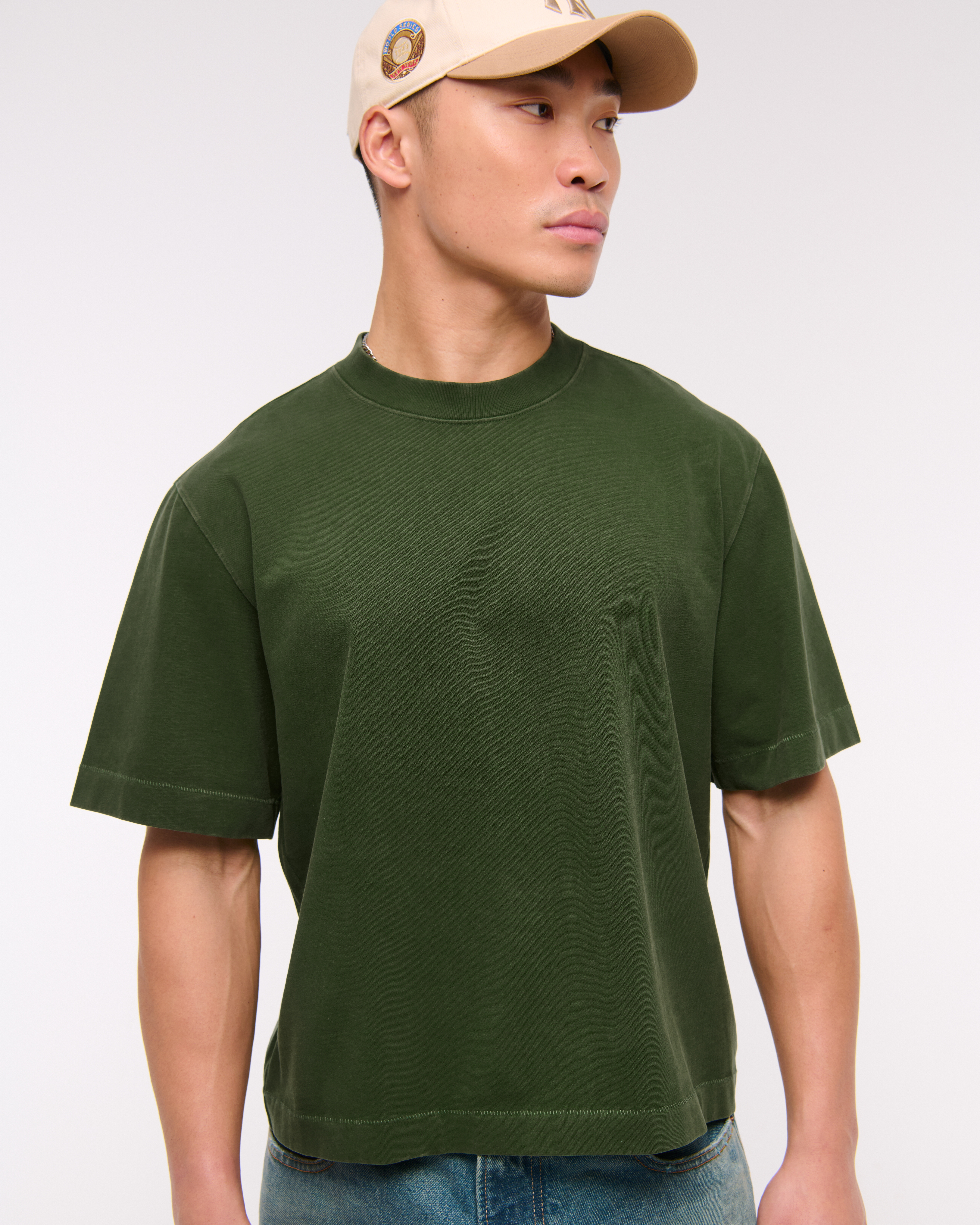 Abercrombie & Fitch Premium Heavyweight Cropped Tee In Green