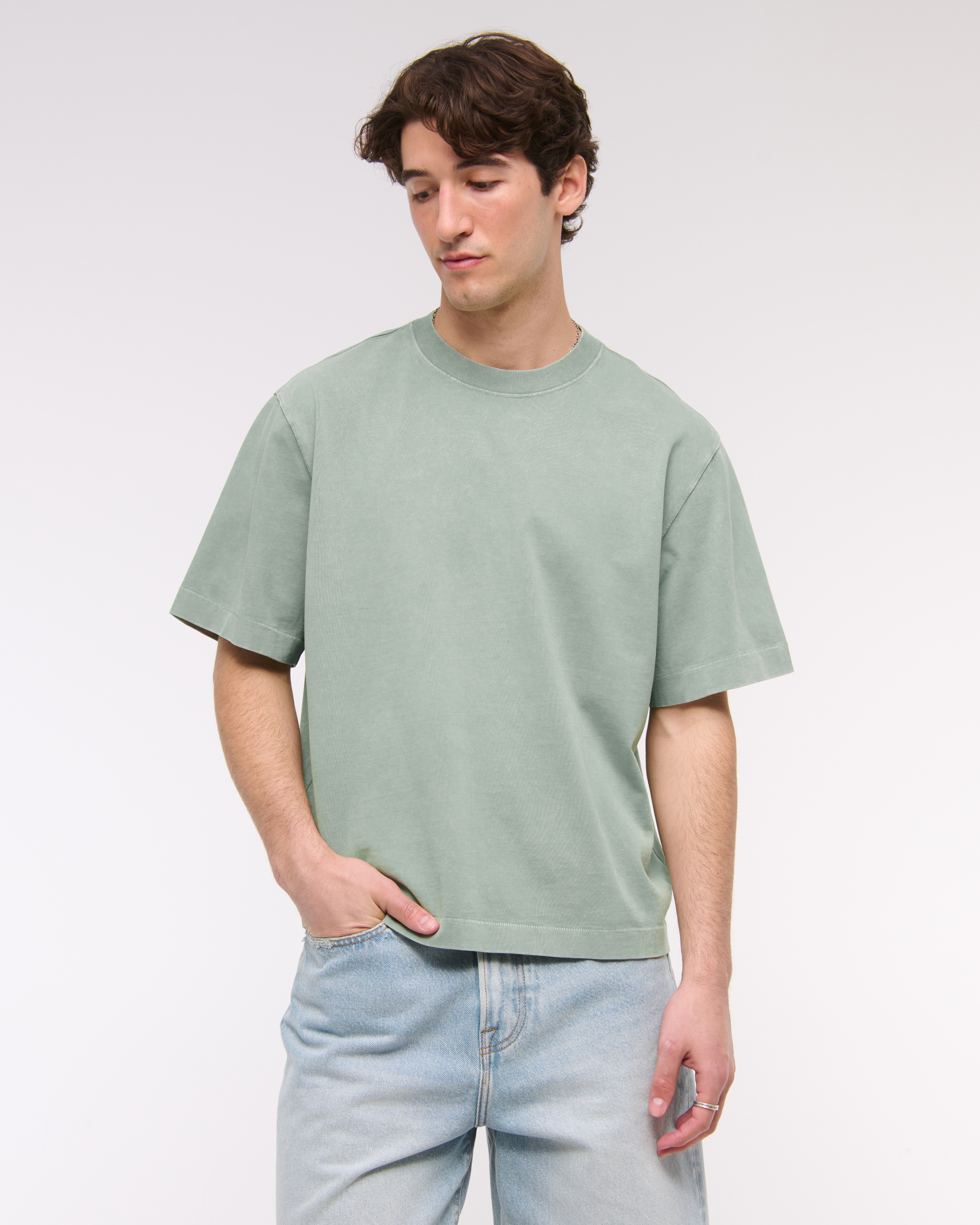 Abercrombie & Fitch Premium Heavyweight Cropped Tee In Green