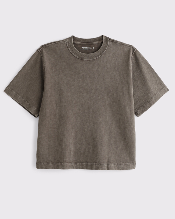 Premium Heavyweight Slub Cropped Tee, Brown Wash view 1
