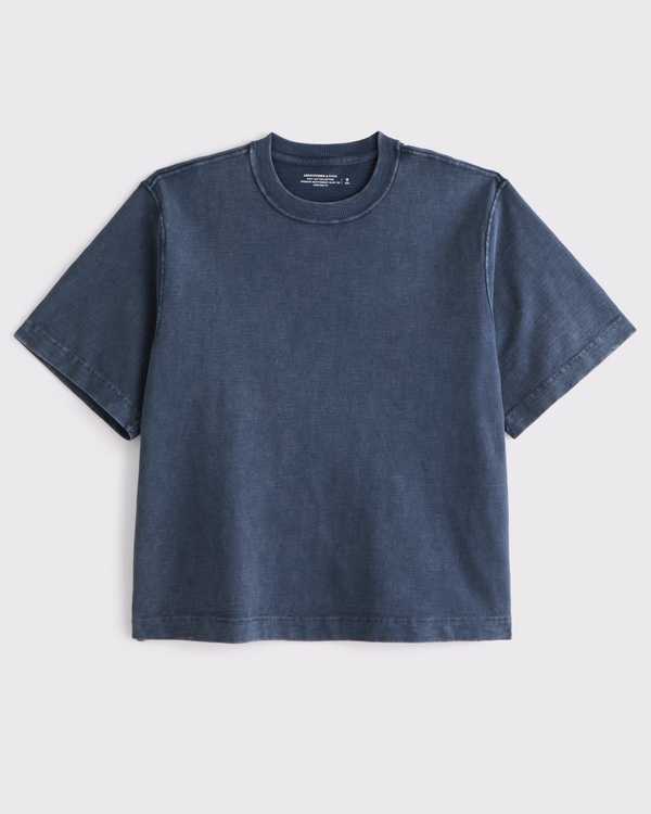 Premium Heavyweight Slub Cropped Tee, Navy Wash view 1