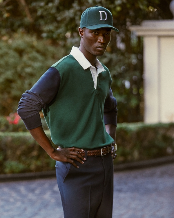 Vol. 28 Long-Sleeve Danzy Rugby Polo, Green/navy view 1