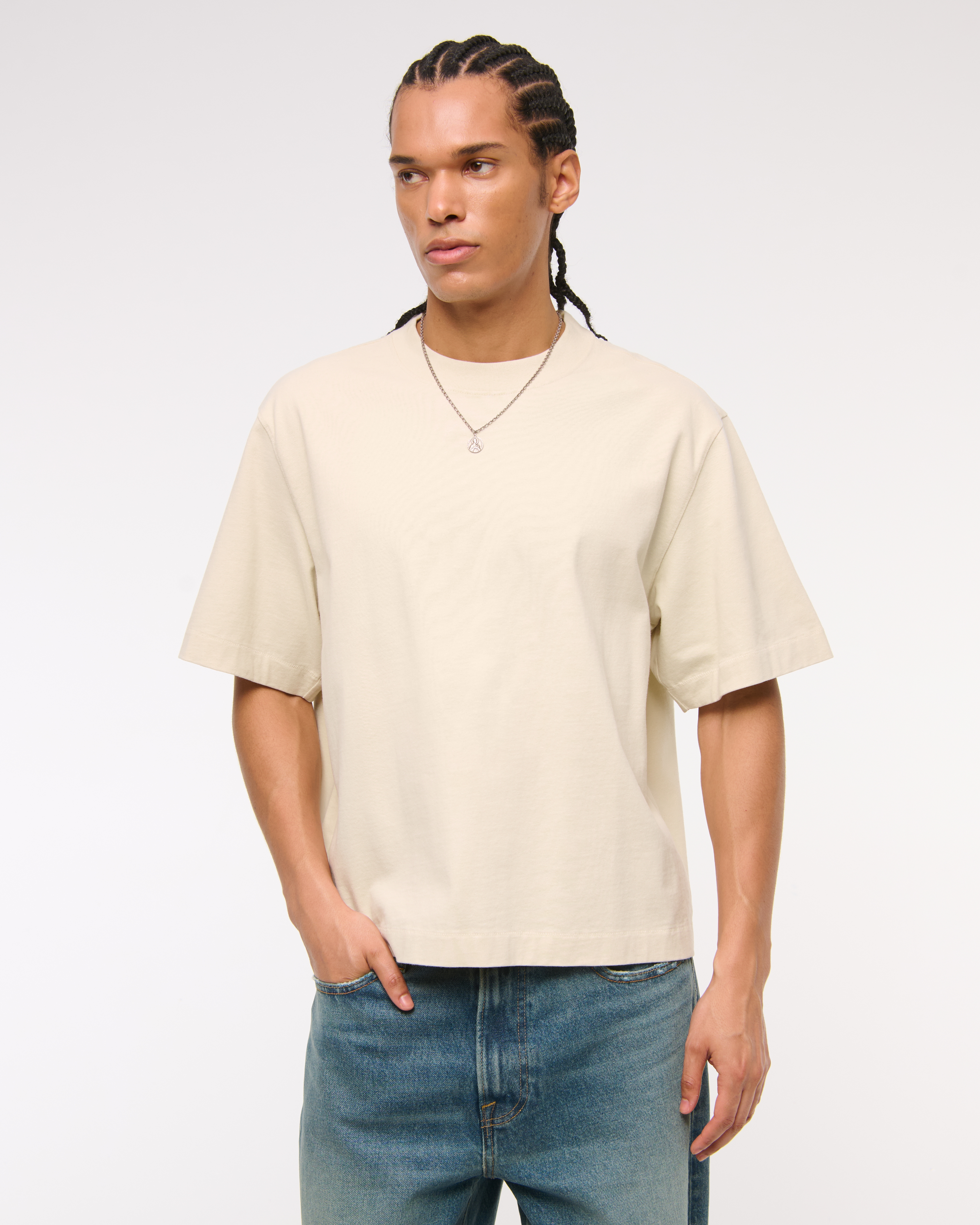 Abercrombie & Fitch Premium Heavyweight Cropped Tee In Neutral