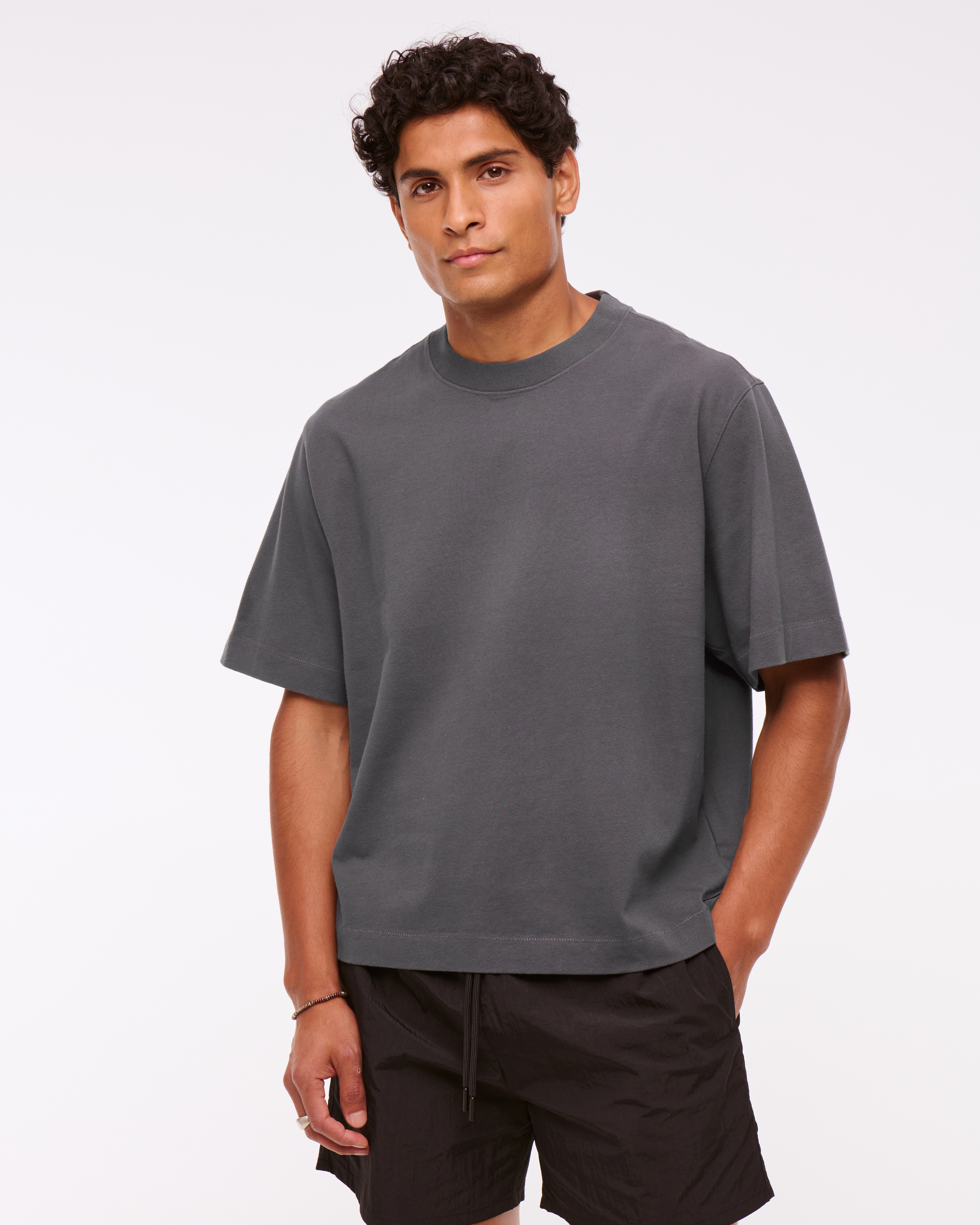 Abercrombie & Fitch Premium Heavyweight Cropped Tee In Gray
