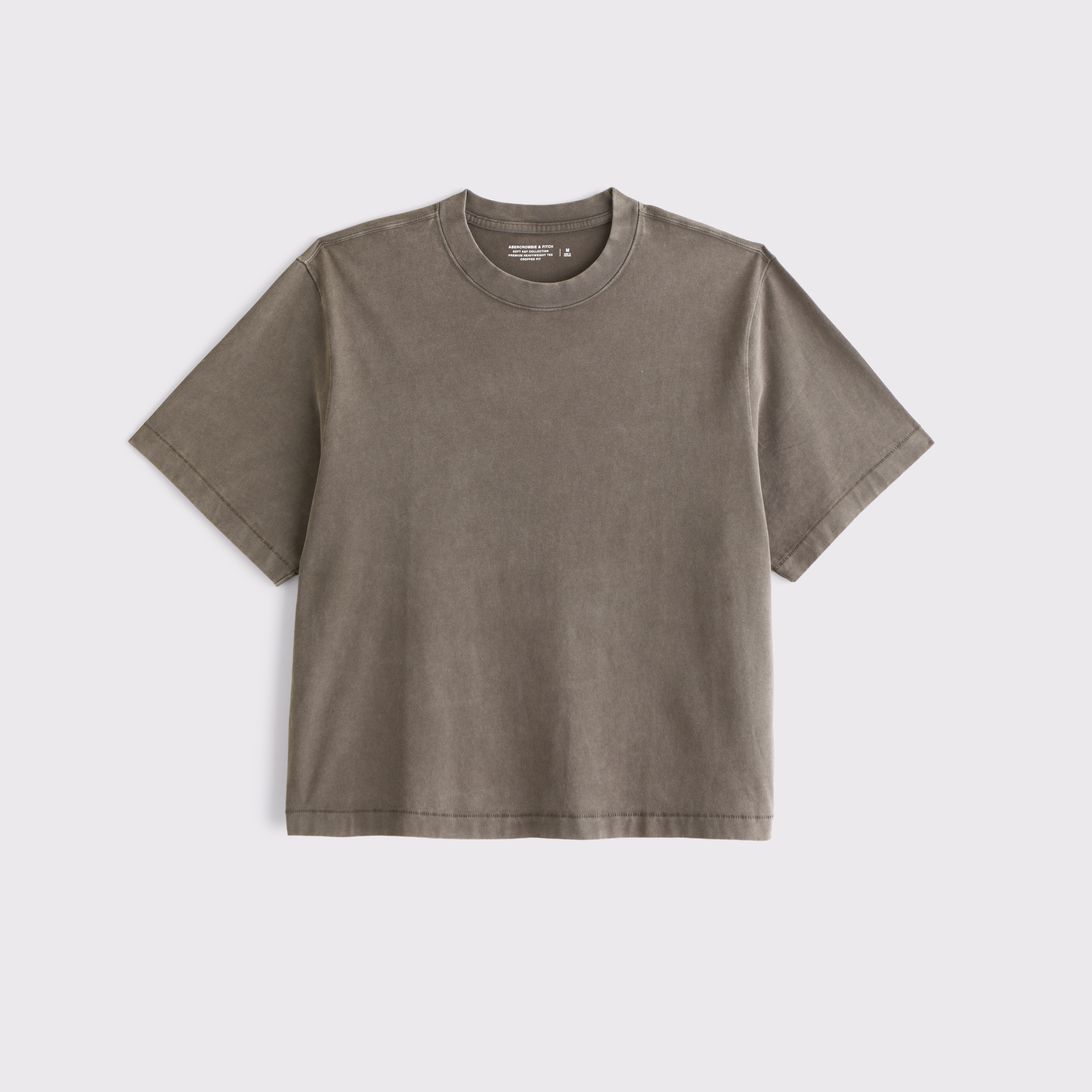 Abercrombie & Fitch Premium Heavyweight Cropped Tee In Gray