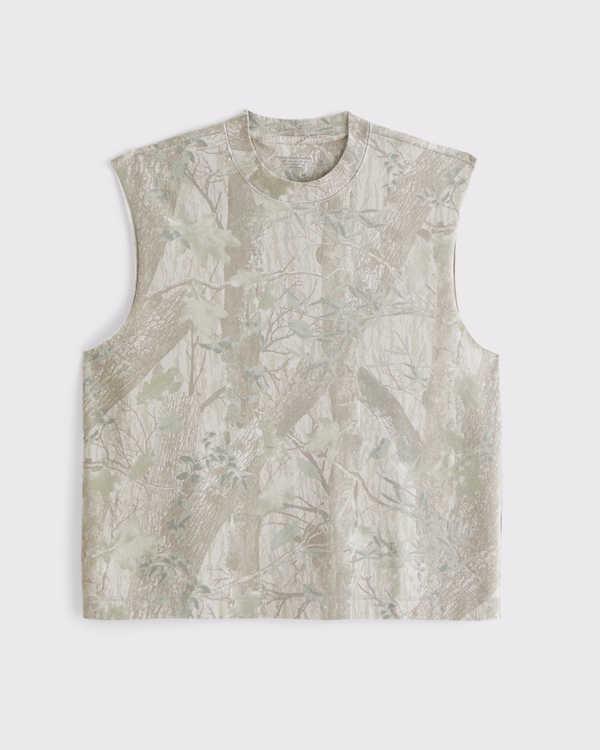 Premium Heavyweight Cropped Tank, Light Taupe Camo view 1