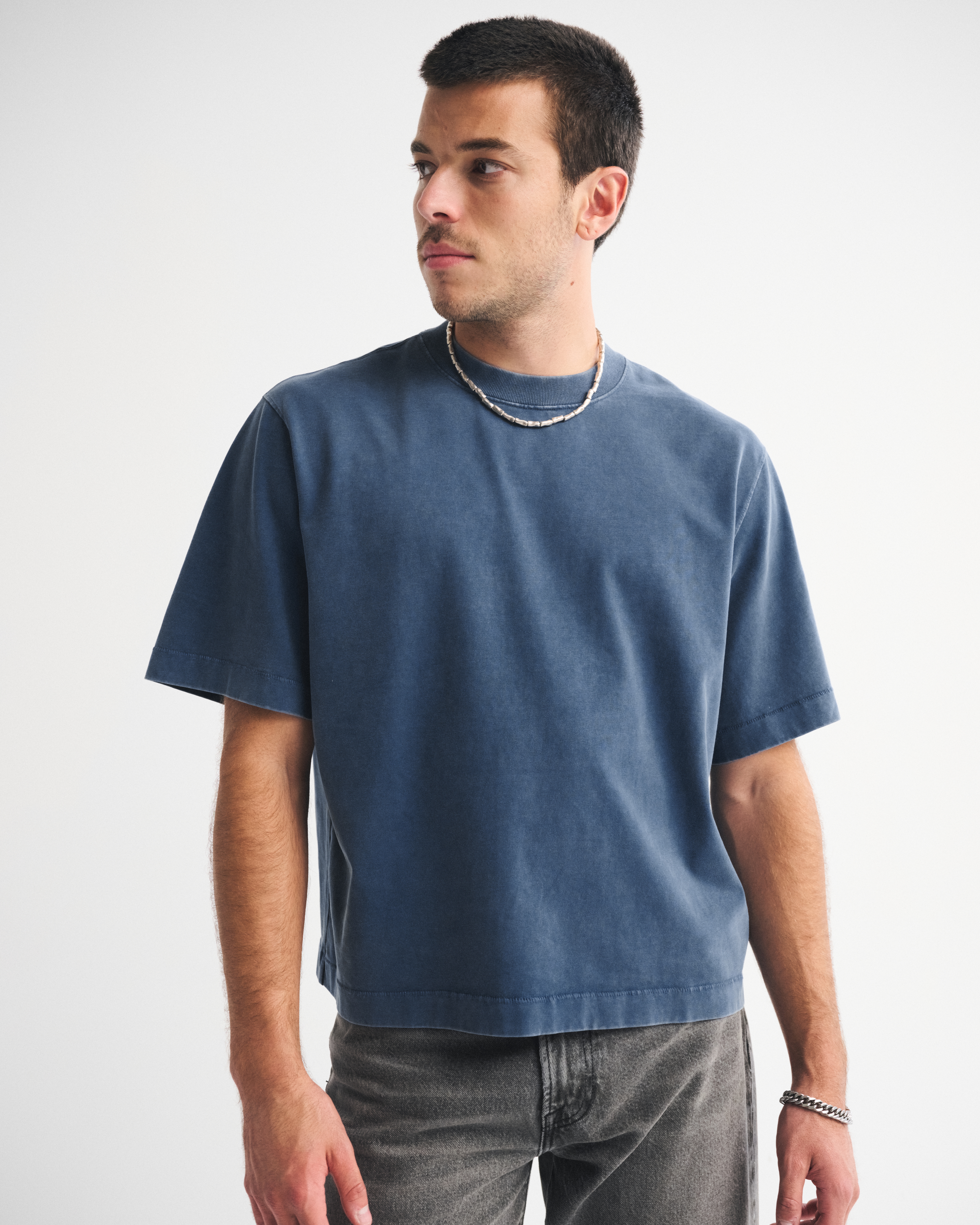 Abercrombie & Fitch Premium Heavyweight Cropped Tee In Blue