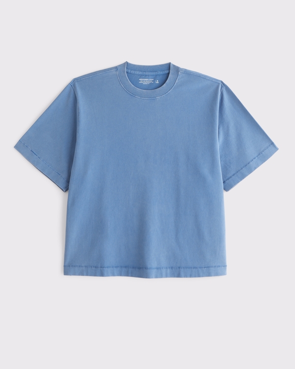 Cropped Premium Heavyweight Tee, Chill Blue Waschung view 1