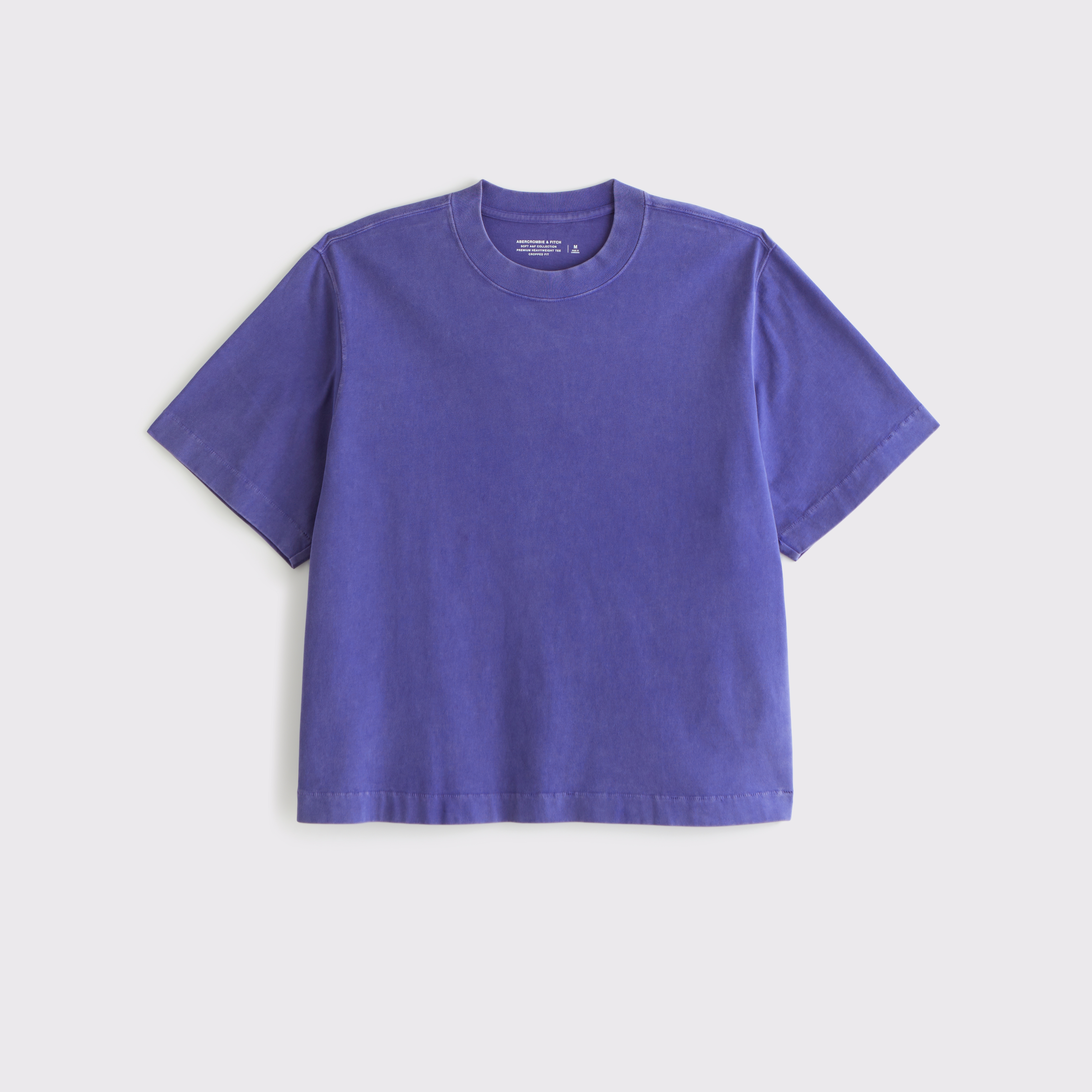Abercrombie & Fitch Premium Heavyweight Cropped Tee In Blue