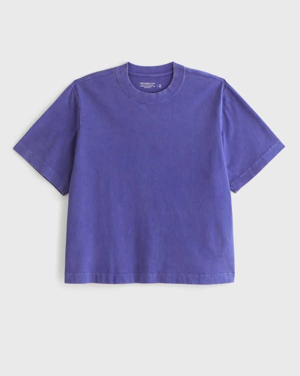 Cropped Premium Heavyweight Tee, Blaue Waschung view 1