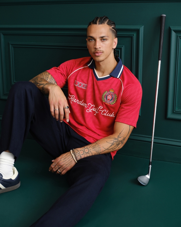 Random Golf Club Soccer Jersey-Inspired Polo, Red Pattern view 1