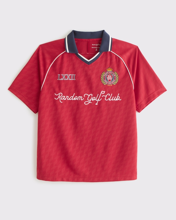 Random Golf Club Soccer Jersey-Inspired Polo, Red Pattern view 1