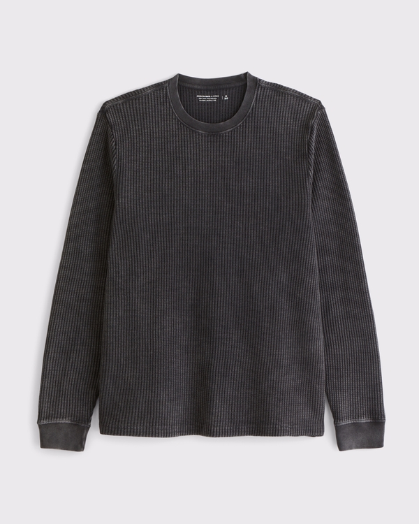 Long-Sleeve Classic Waffle Tee, Black Wash view 1