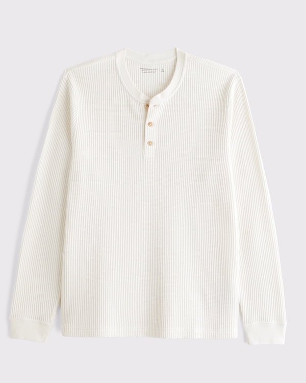 Long-Sleeve Classic Waffle Henley, White view 1