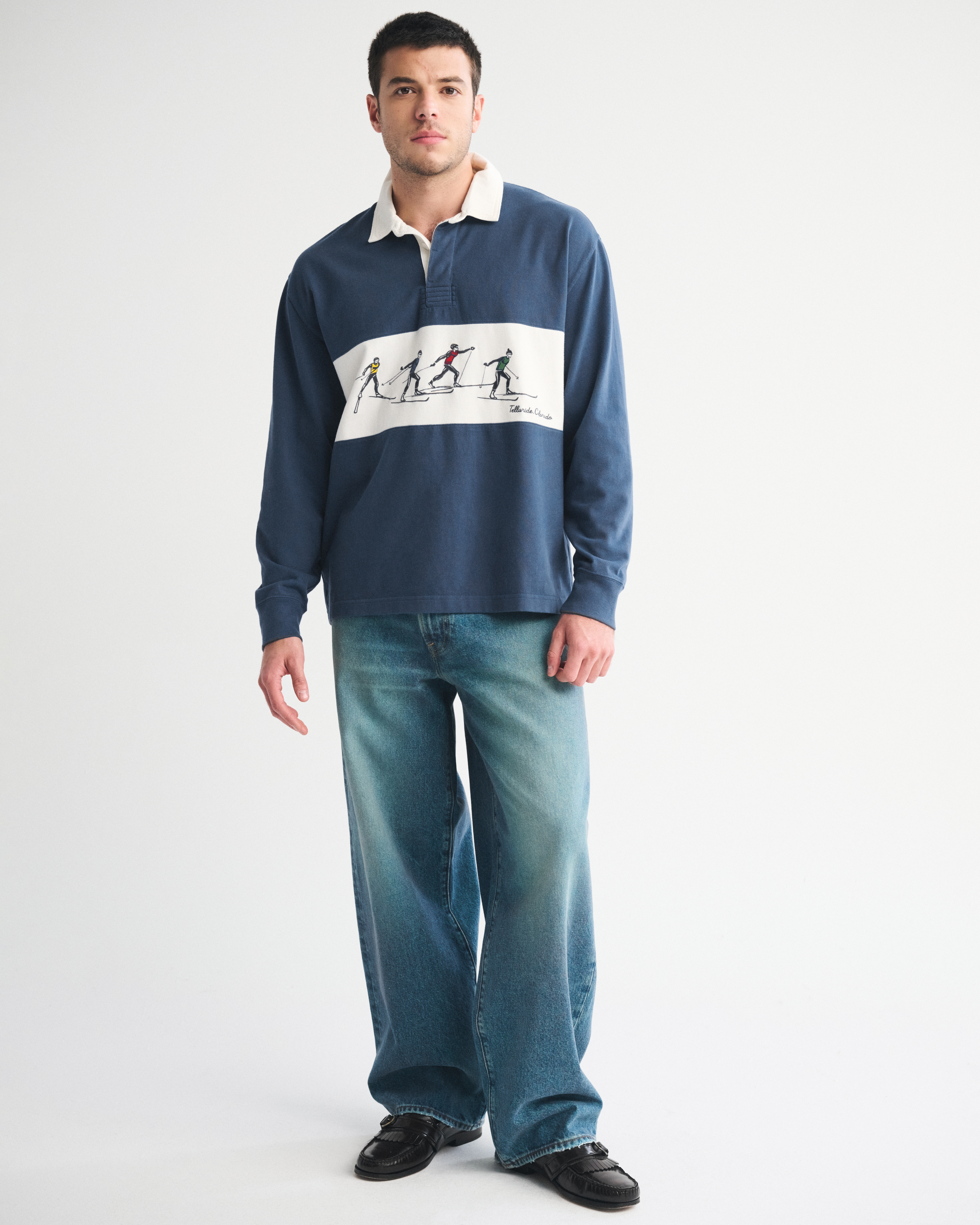 Мужское поло Abercrombie & Fitch Long-Sleeve Rugby Polo, цвет: Тёмно-синий — фото 3