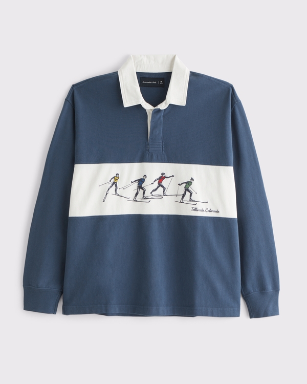 Long-Sleeve Rugby Polo, Navy view 1
