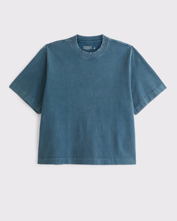Premium Heavyweight Cropped Tee, Mid Blue Wash view 1