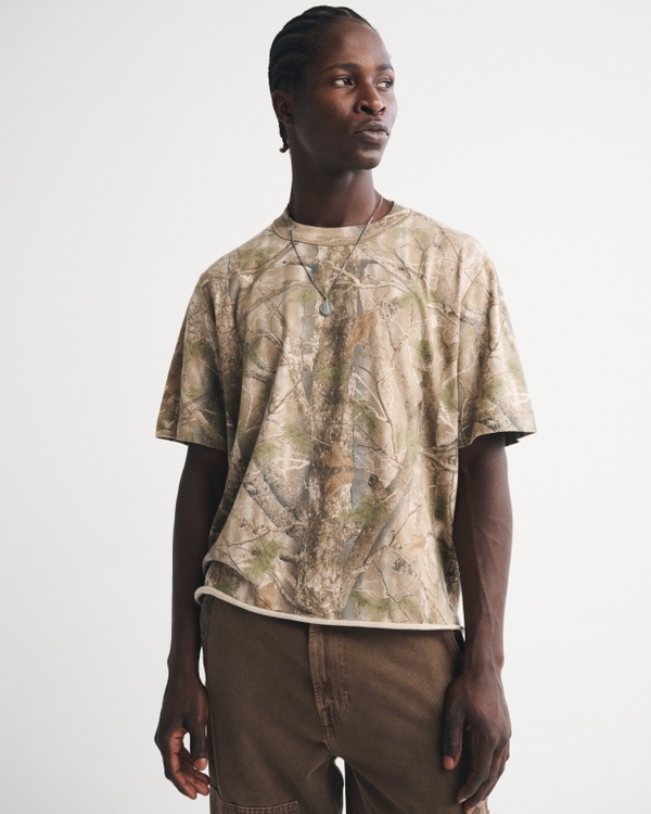 Vintage-Inspired Cropped Tee, Light Brown Camo view 1